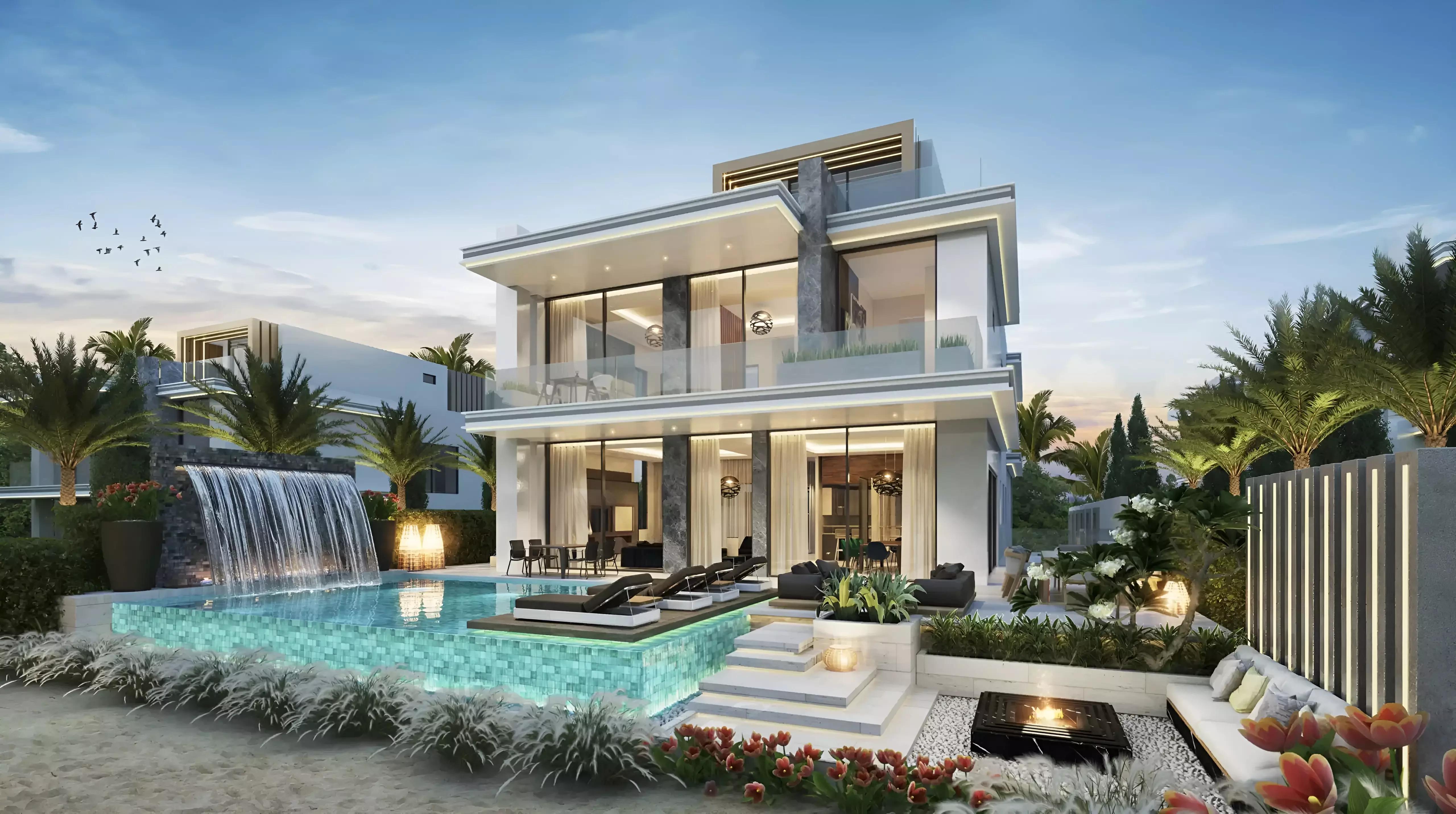 Bora Bora Phase 2 villa exterior with landscaped front garden, DAMAC Islands, Dubai