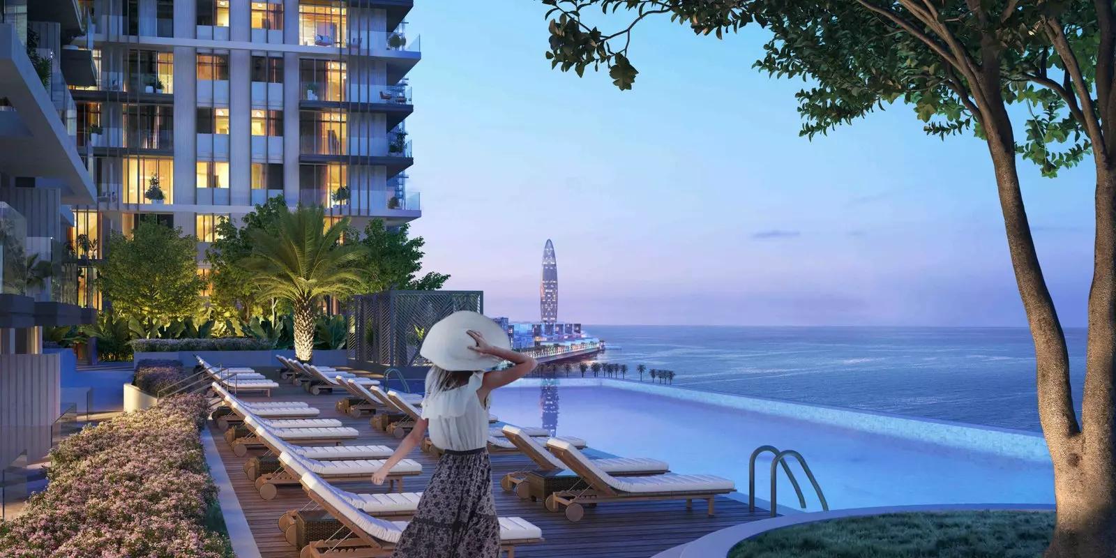 Beach Isle bedroom interior with balcony access, Dubai Harbour