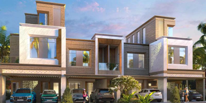Monte Carlo townhouse exterior with landscaped frontage, DAMAC Lagoons, Dubai