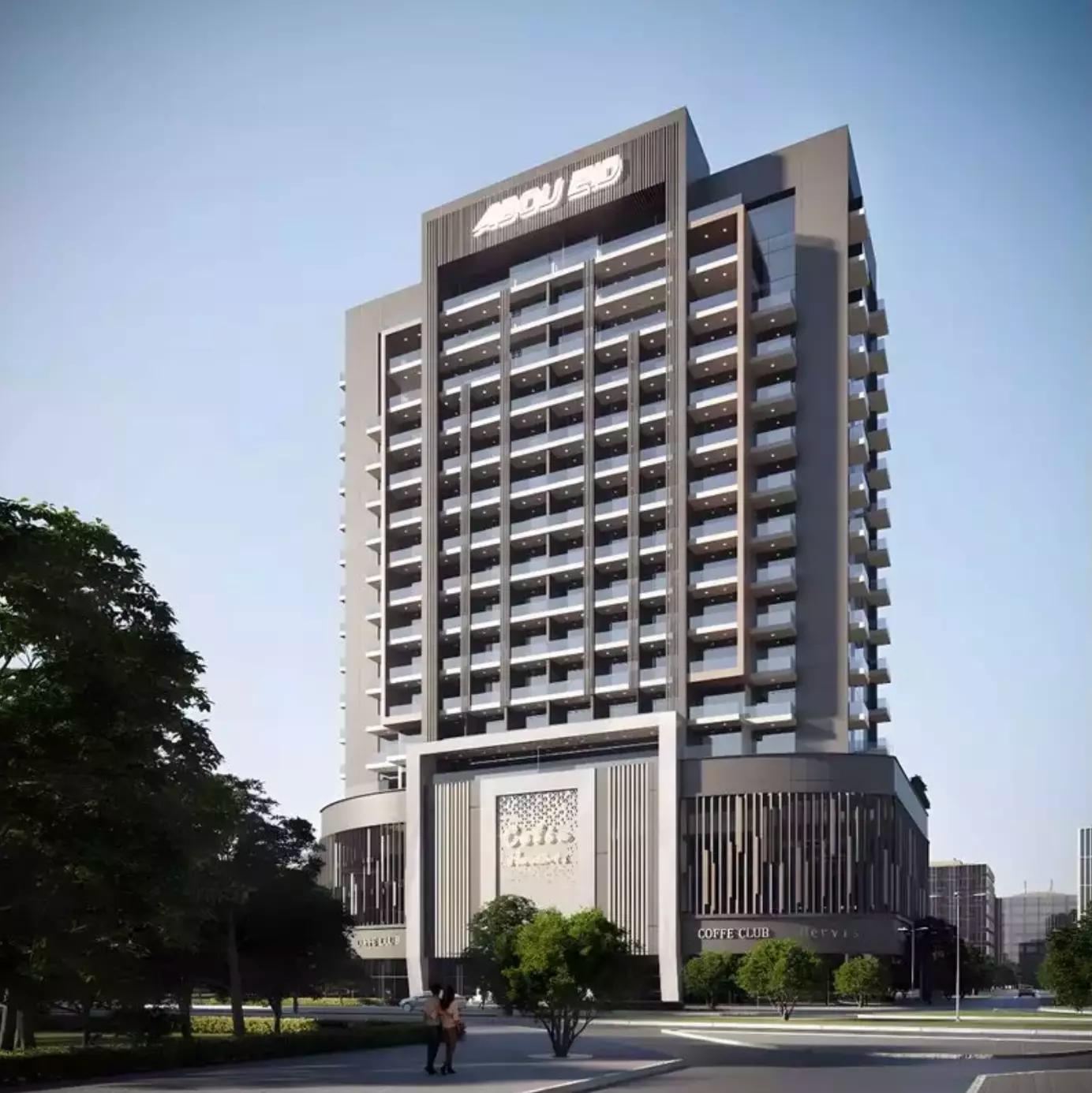 Celia Heights apartment building landscaping and entrance, Majan, Dubai