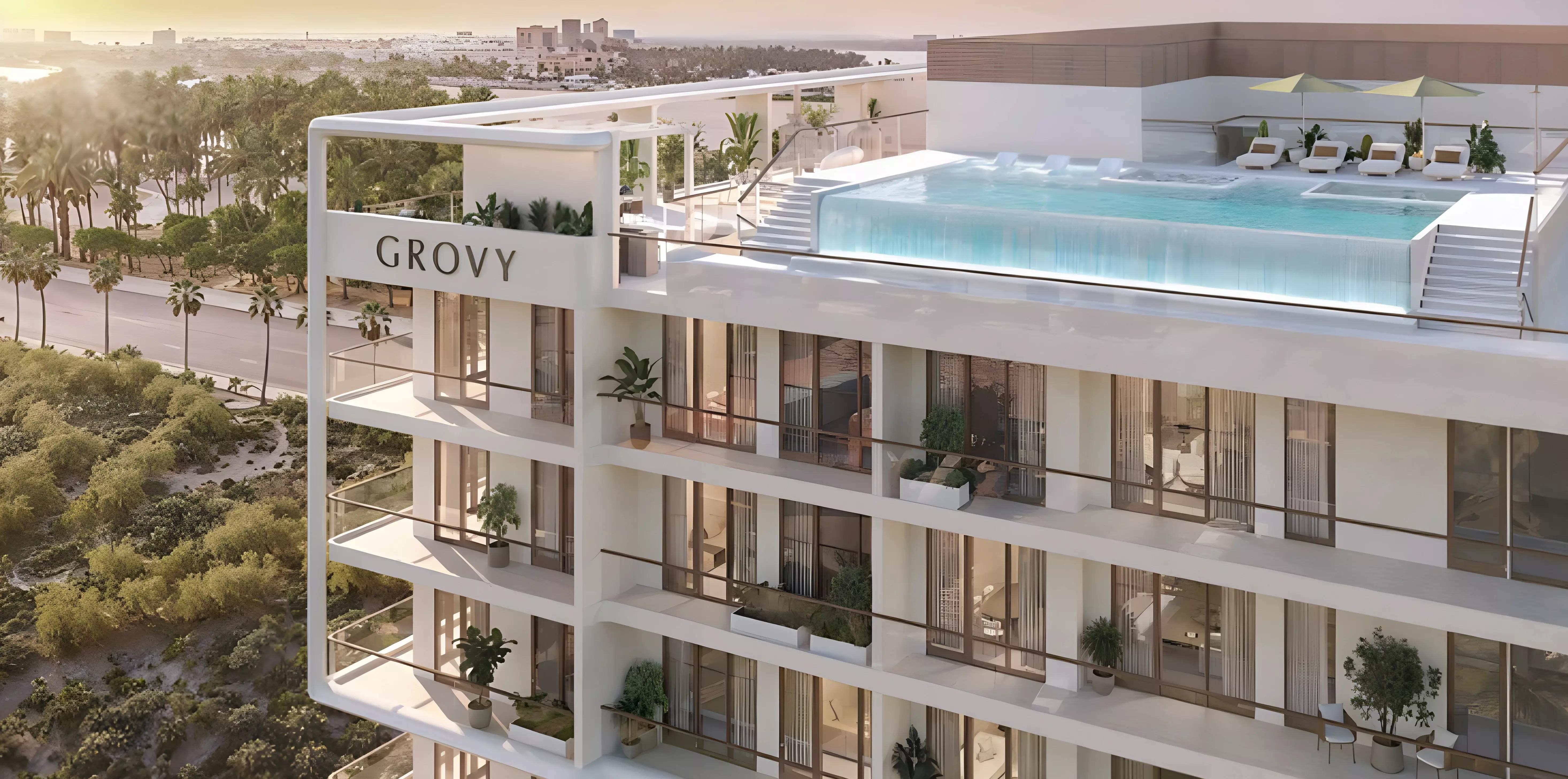 Rivo by Grovy residential tower street view, Dubai Land Residence Complex, Dubai