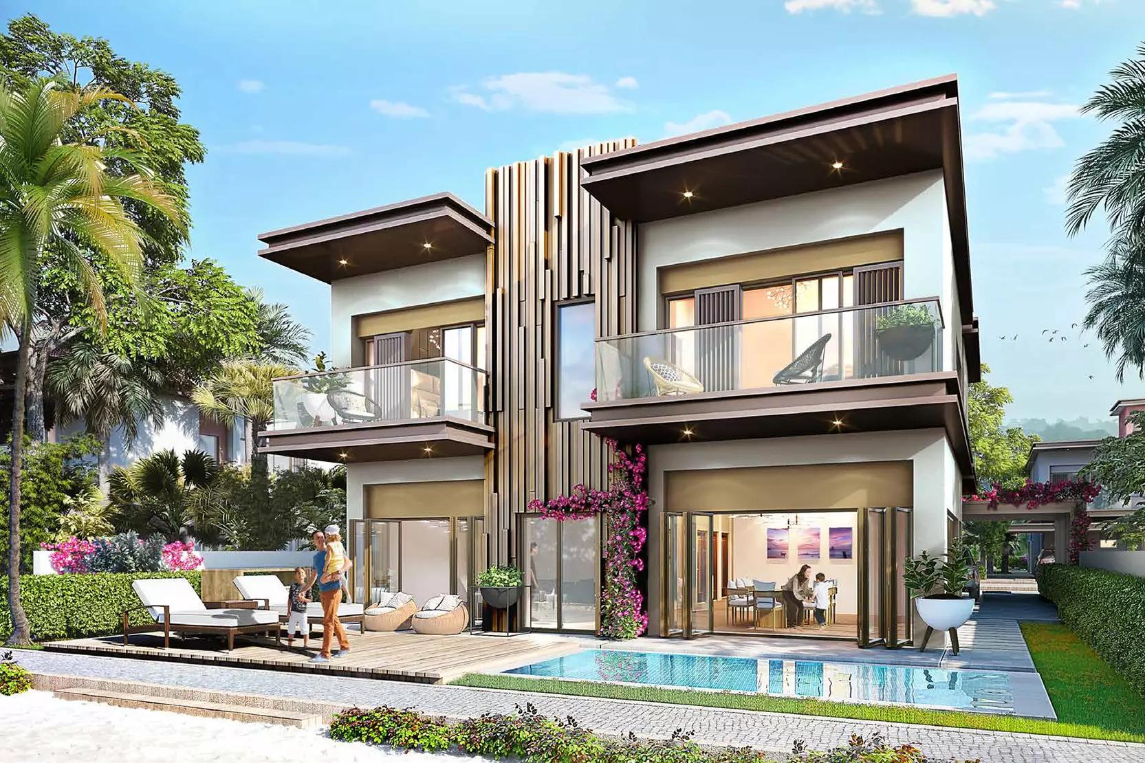 Nice by Damac townhouse exterior with landscaped front garden, DAMAC Lagoons, Dubai