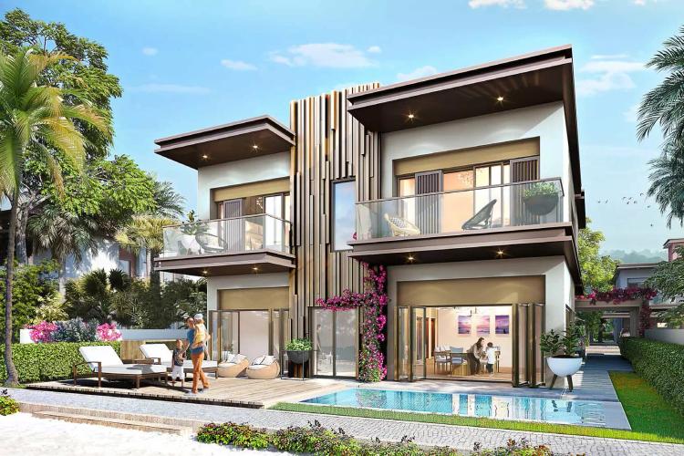 Nice by Damac townhouse exterior with landscaped front garden, DAMAC Lagoons, Dubai