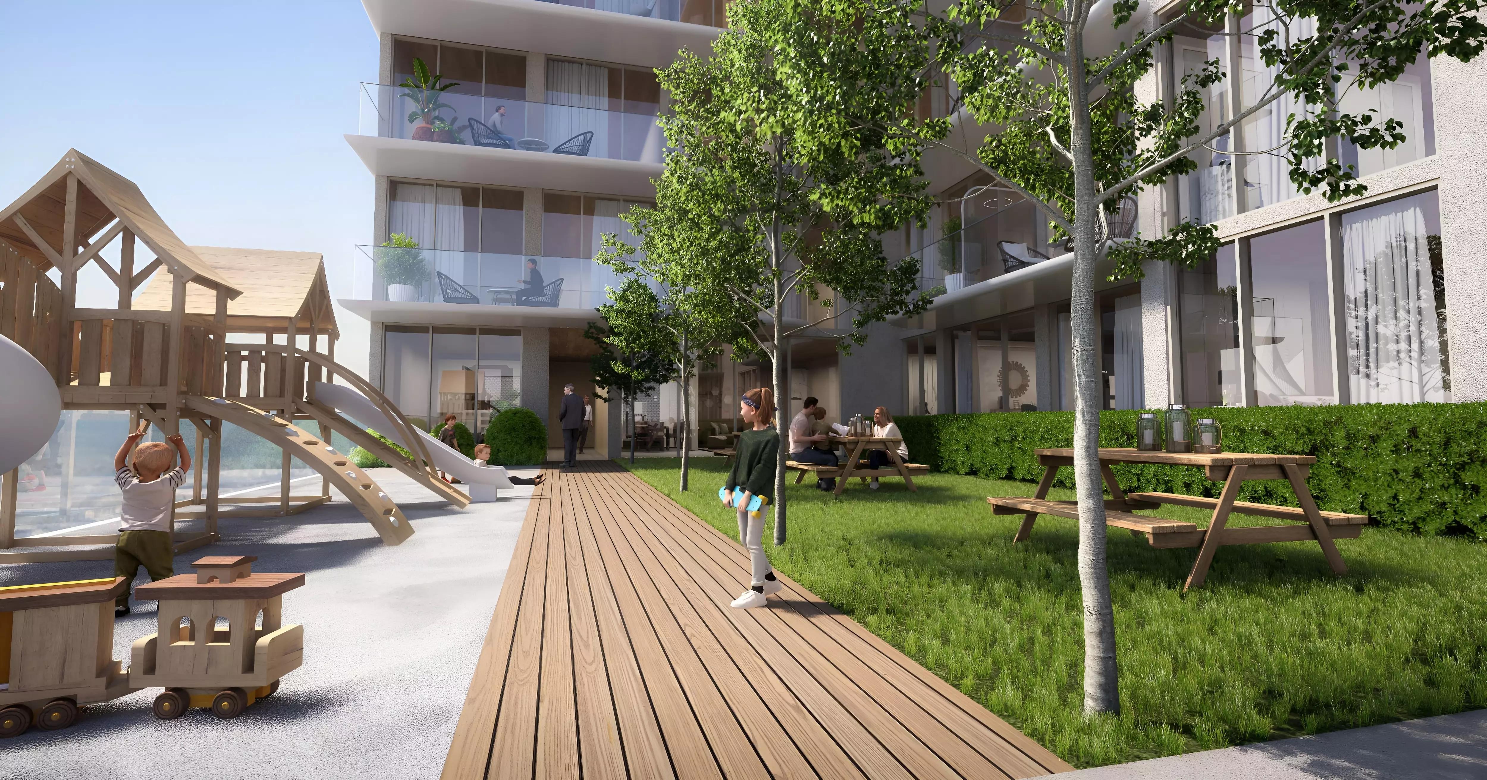 Building facade and entrance view of Pearl House Phase 4, JVC District 10, Dubai