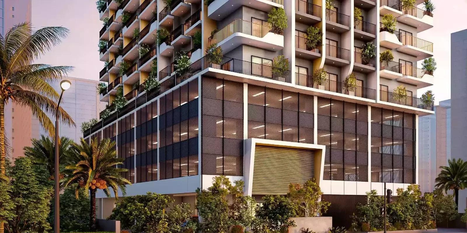 Weybridge Gardens apartment interior living space, Dubai Land, Dubai