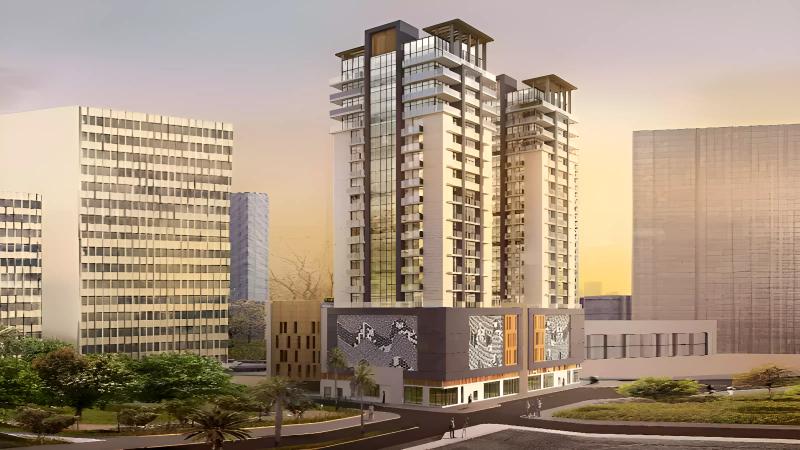 7 Park Central apartment building exterior in JVC District 17, Dubai