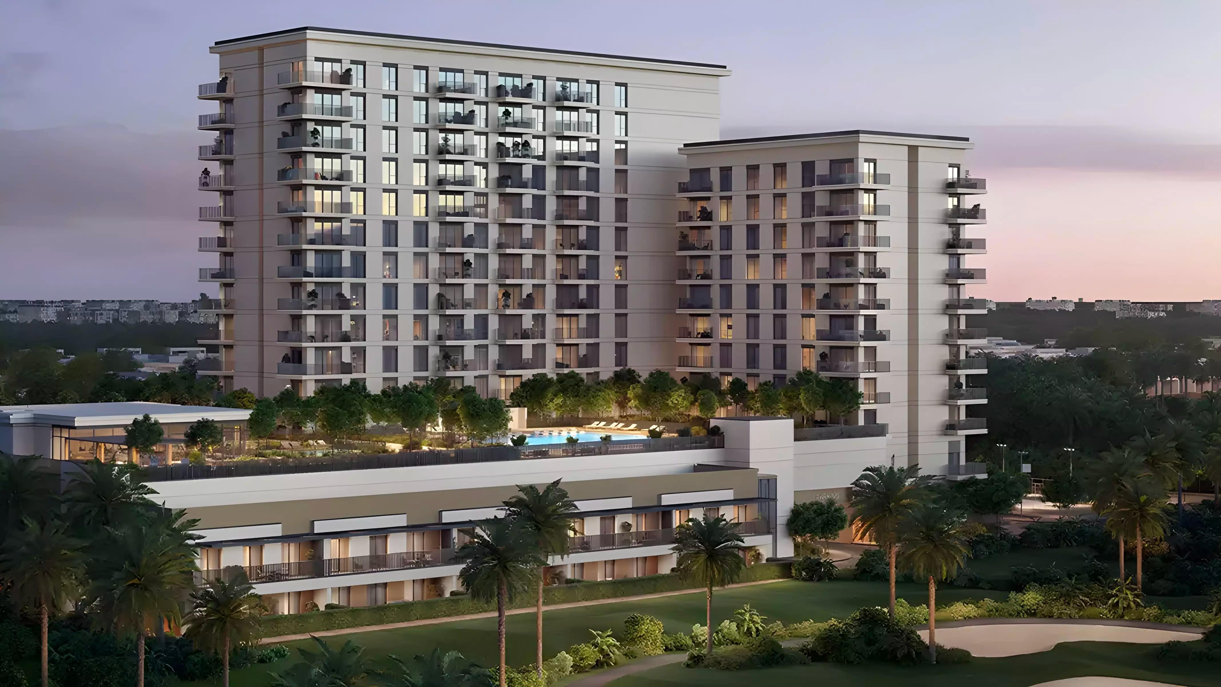Golf Edge apartment building exterior at Emaar South, Dubai South