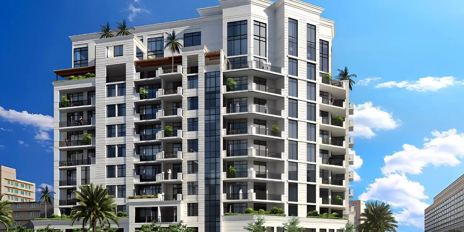Residential tower elevation at Avenue Residence Phase 4, Al Furjan