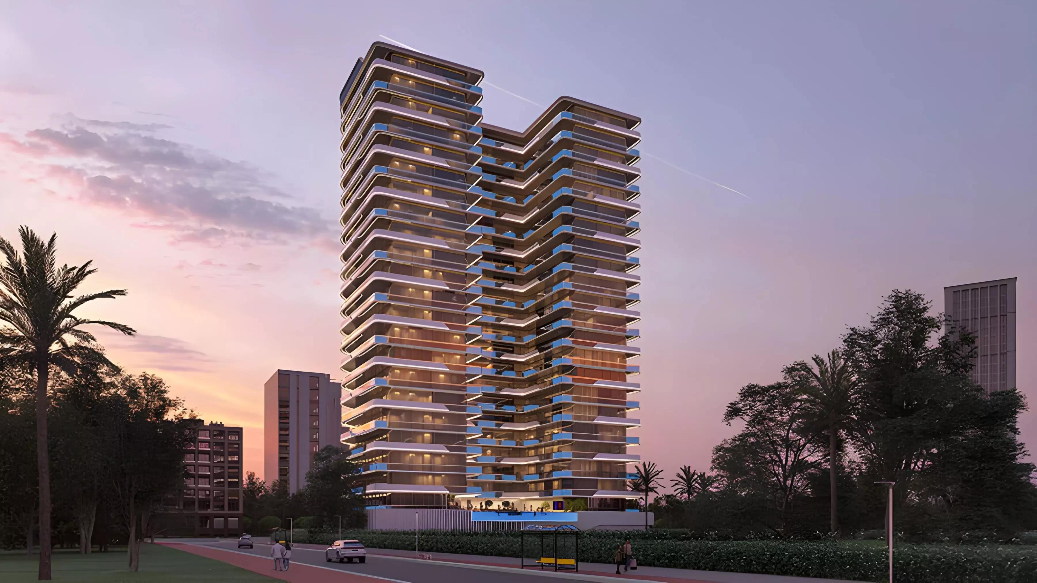 Samana Parkville exterior building facade, Dubai Land Residence Complex, Dubai