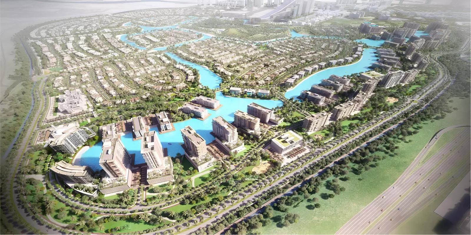 Shared swimming pool deck at Residences 11, District One, Dubai