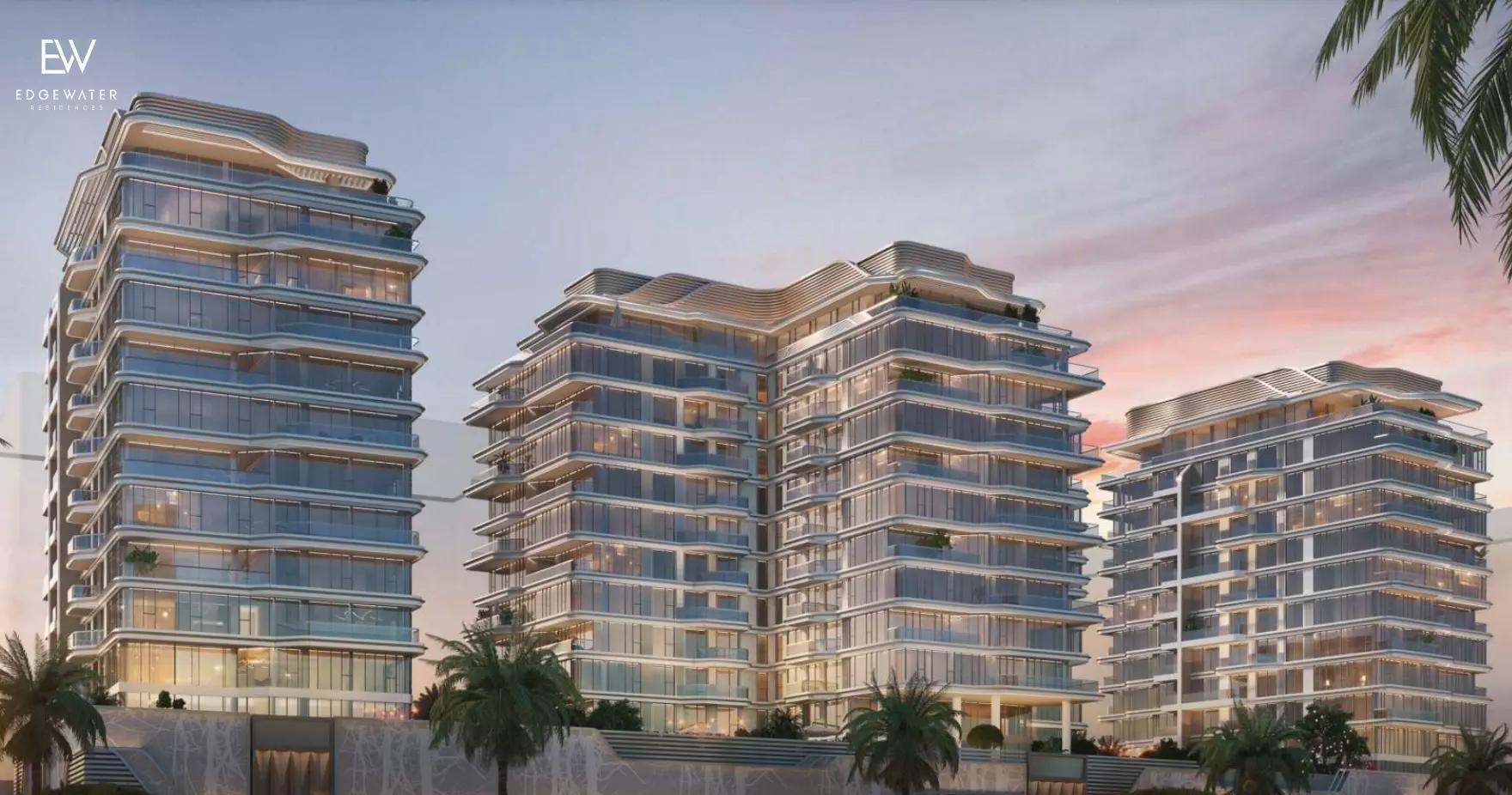 Edgewater Residences exterior facade on Dubai Islands waterfront