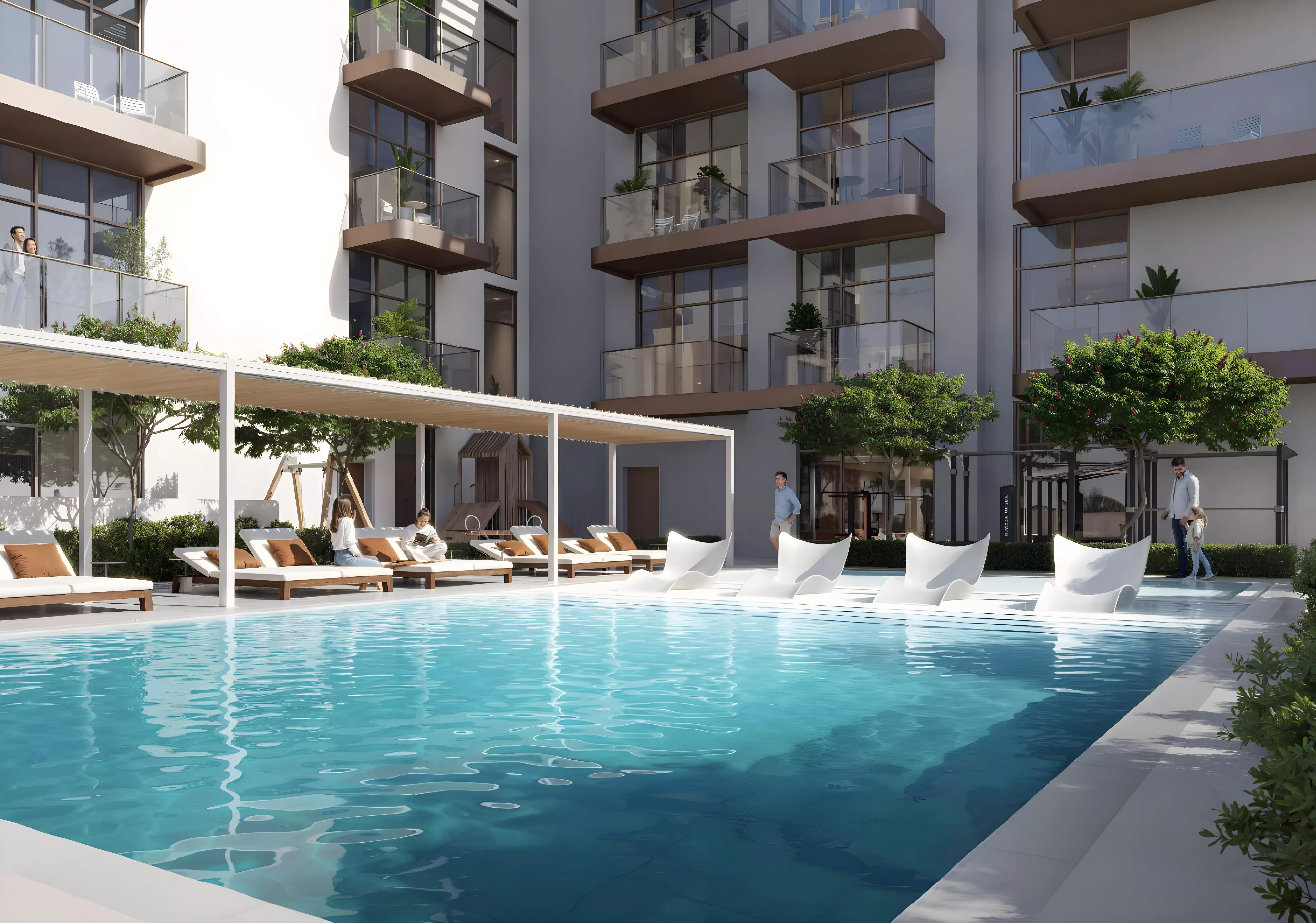 Landscaped courtyard and amenity area at Silviana Park Living, Jumeirah Village Triangle