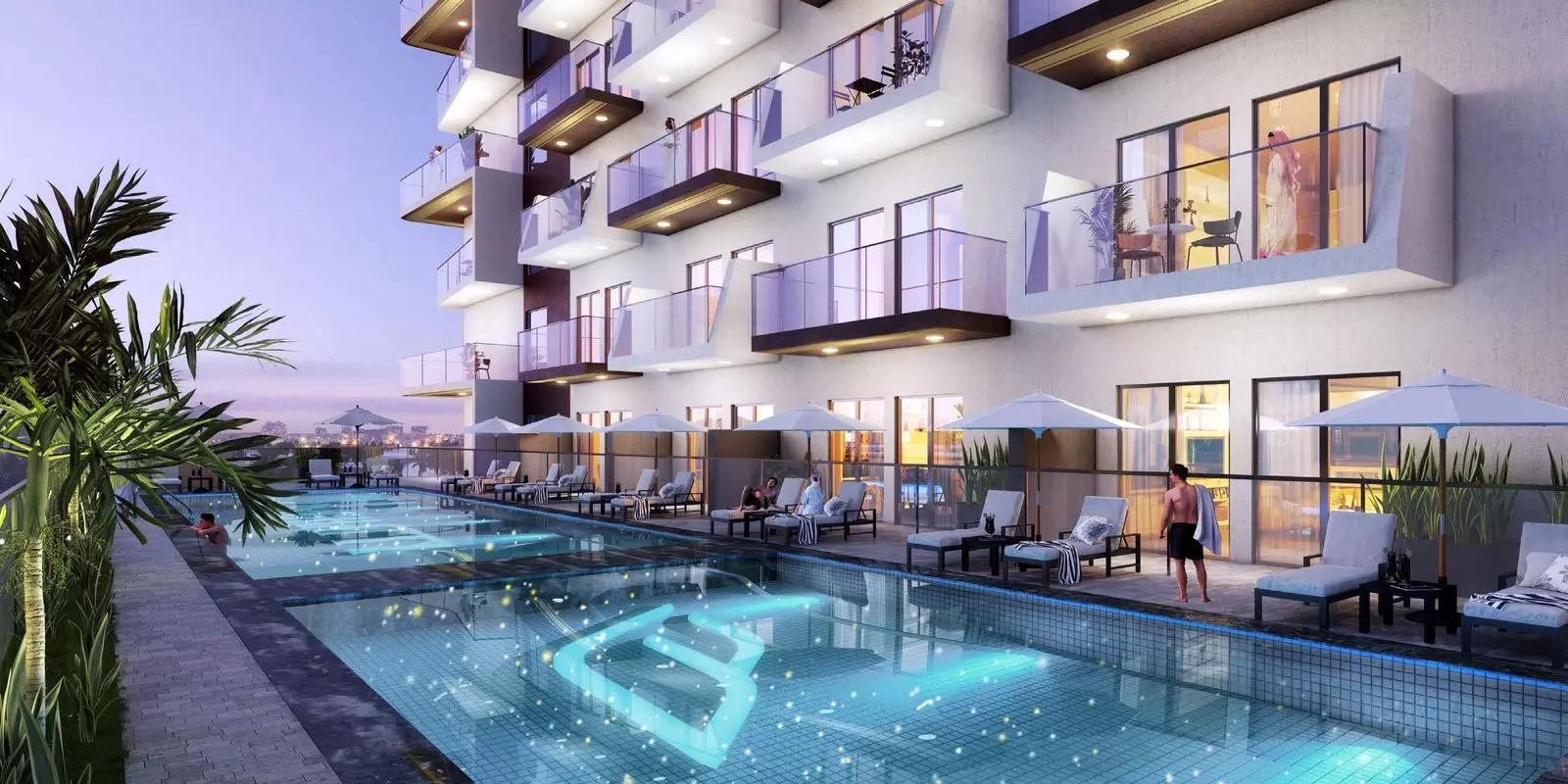 Binghatti Nova residential tower street view, Jumeirah Village Circle, Dubai