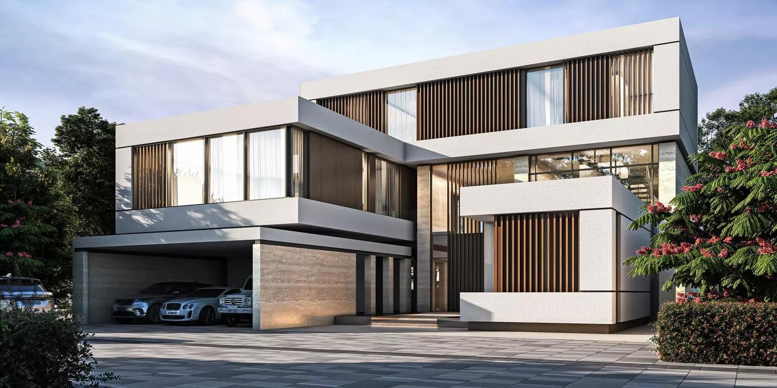 Sobha Estates infinity pool with waterfront villa view, Sobha Hartland II, Dubai