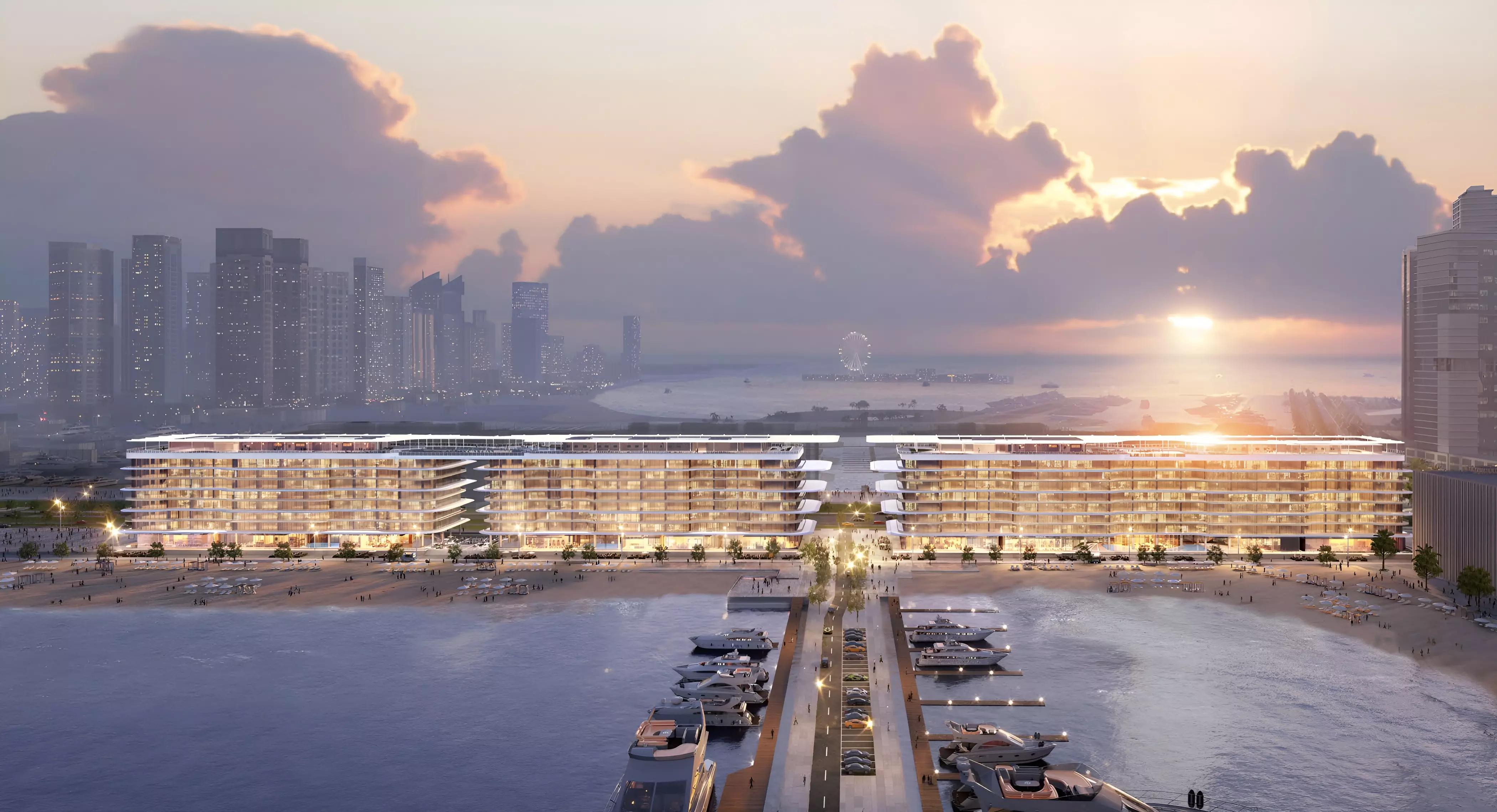 Waterfront facade of Dubai Harbour Residences Area 3 overlooking the marina, Dubai