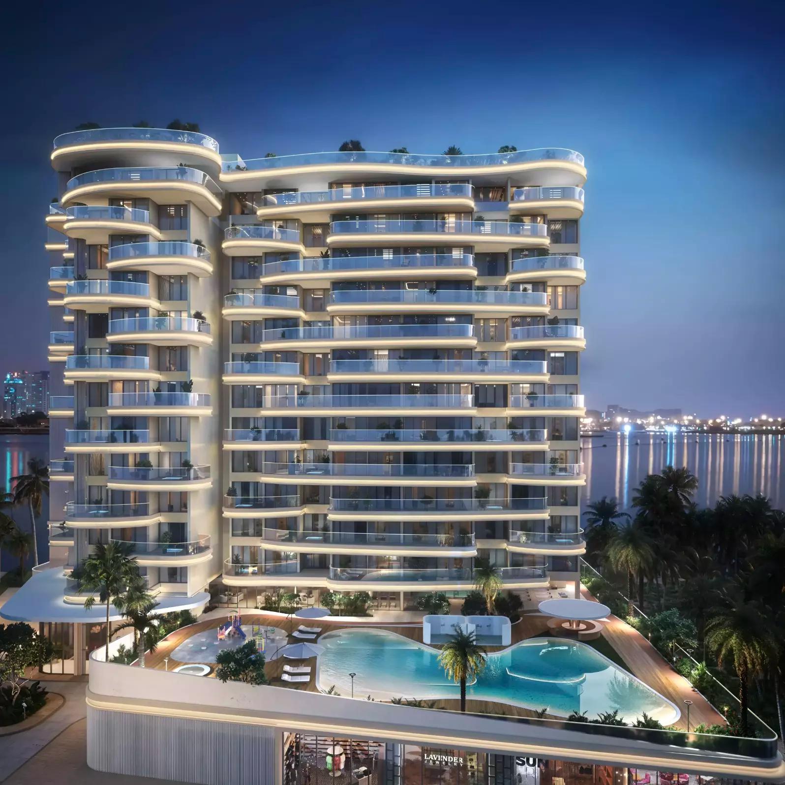 Casagrand Seafront Residences building facade close-up, Dubai Islands