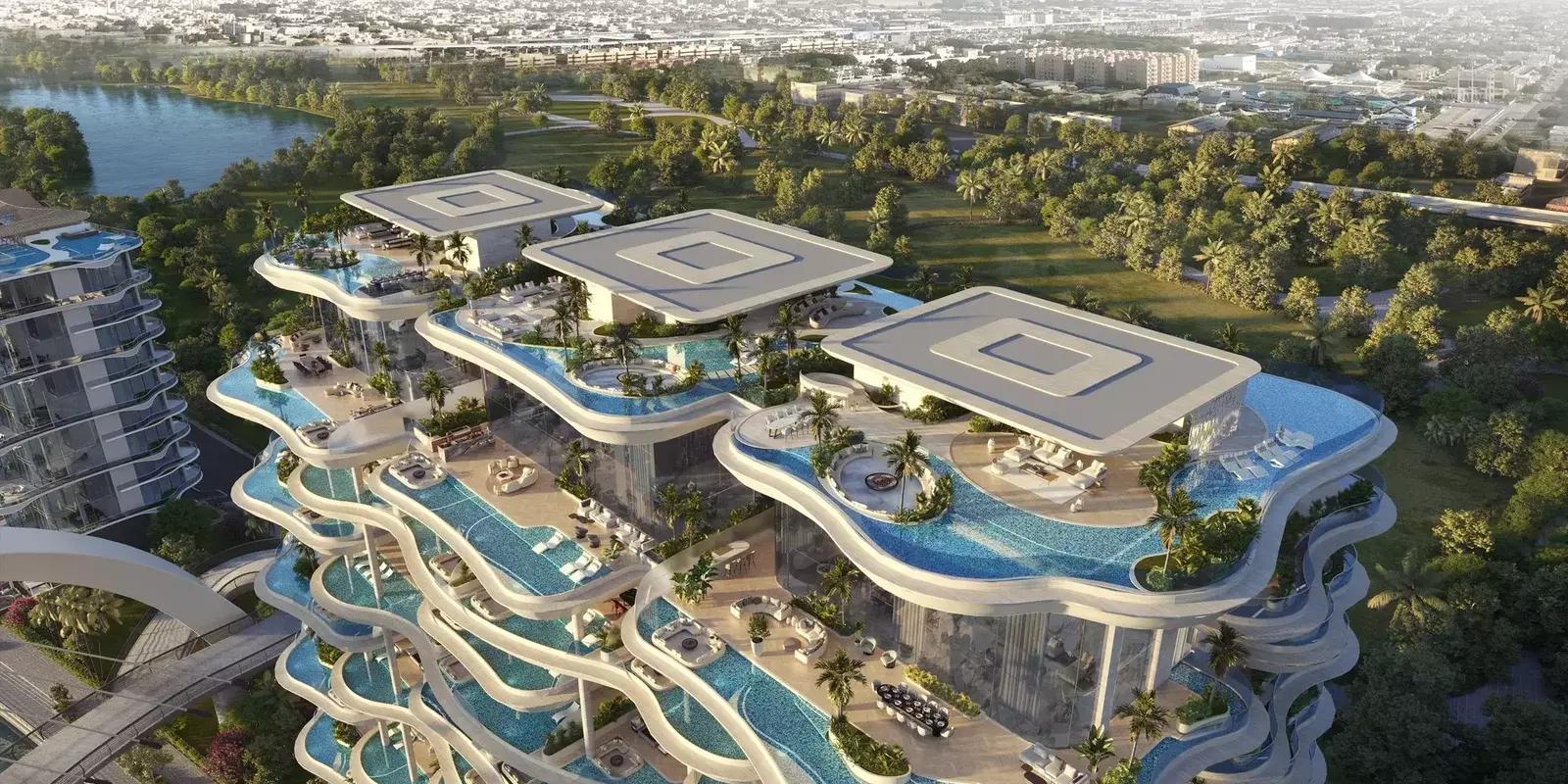 Casa Canal building elevation with canal-facing balconies, Al Wasl