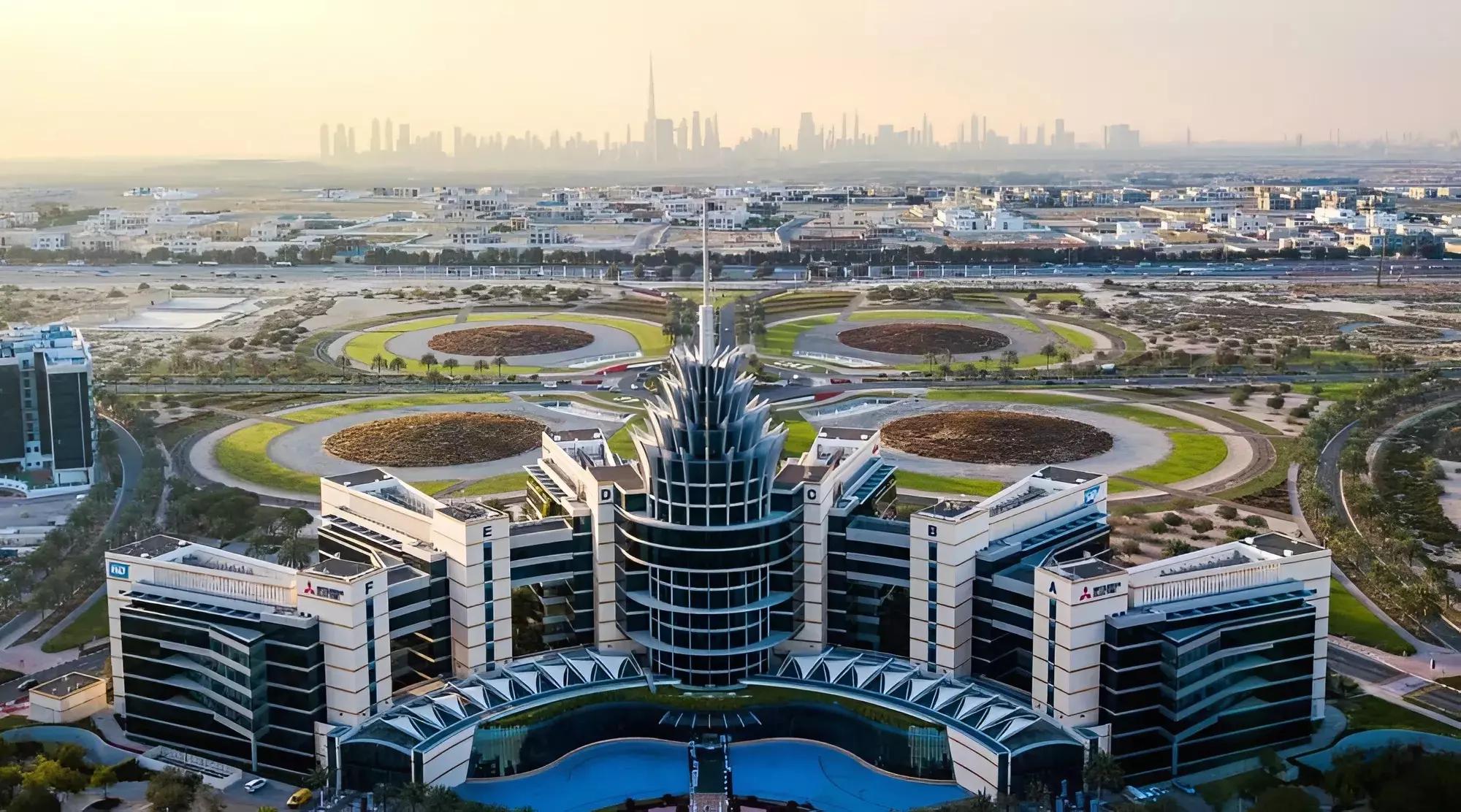Aura Elite apartment building exterior in Dubai Silicon Oasis