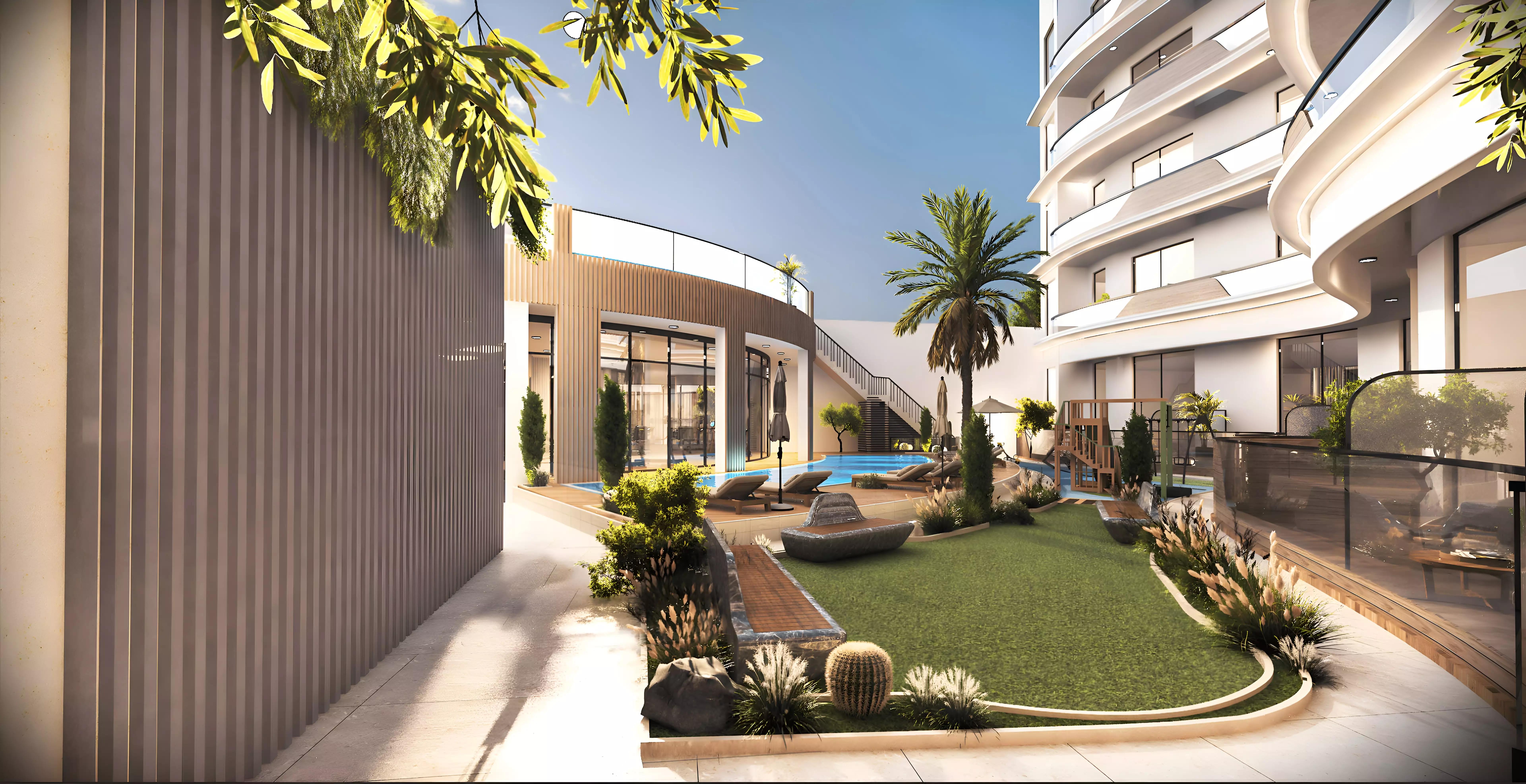 Xenia Residences building elevation and entrance, Jumeirah Village Circle