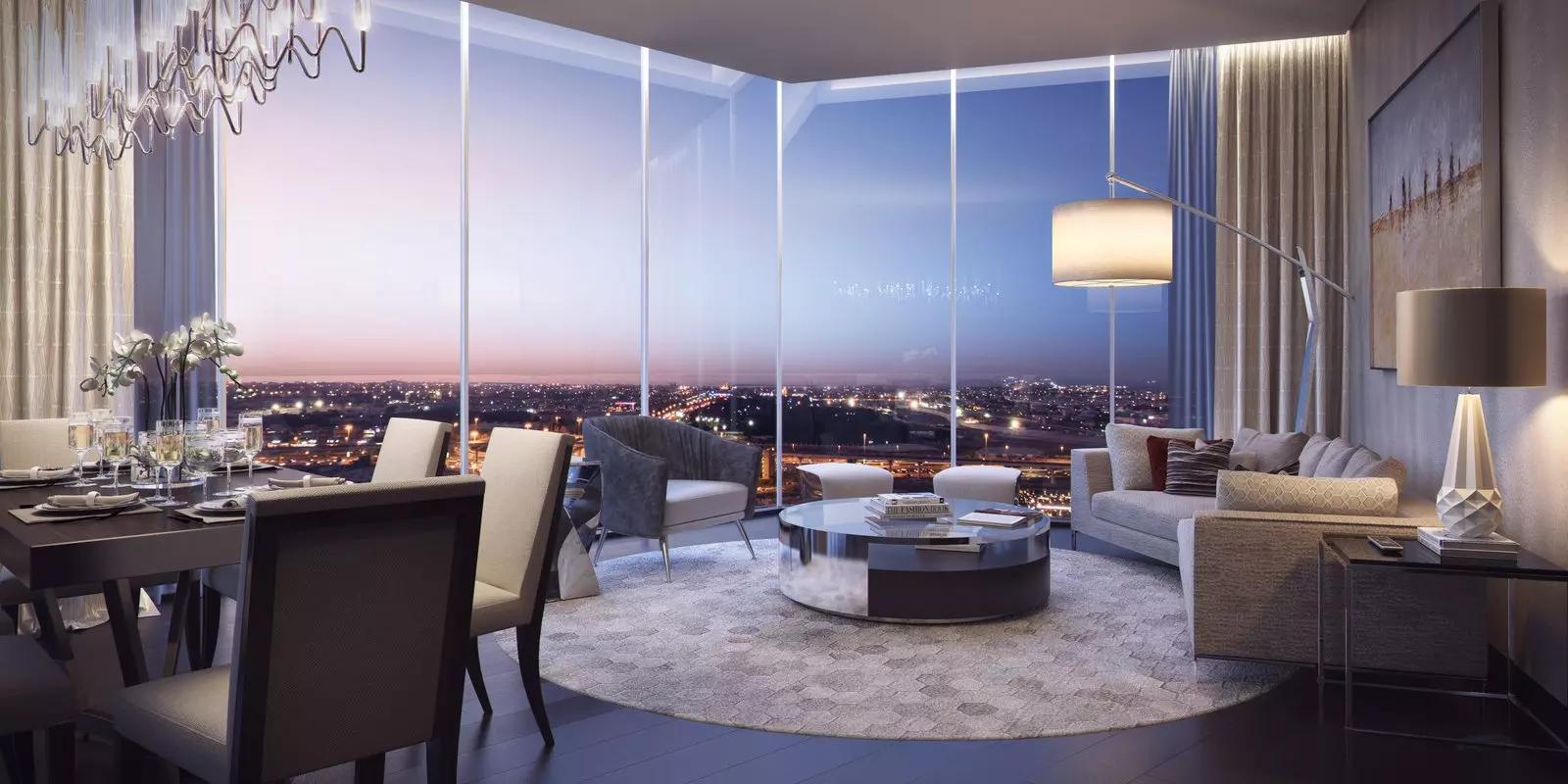 Aykon City Tower B living room with city views, Business Bay, Dubai