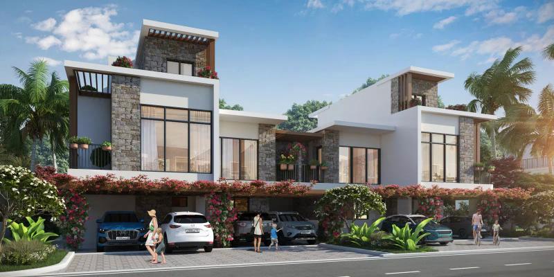Ibiza townhouse exterior at DAMAC Lagoons with landscaped frontage, Dubai