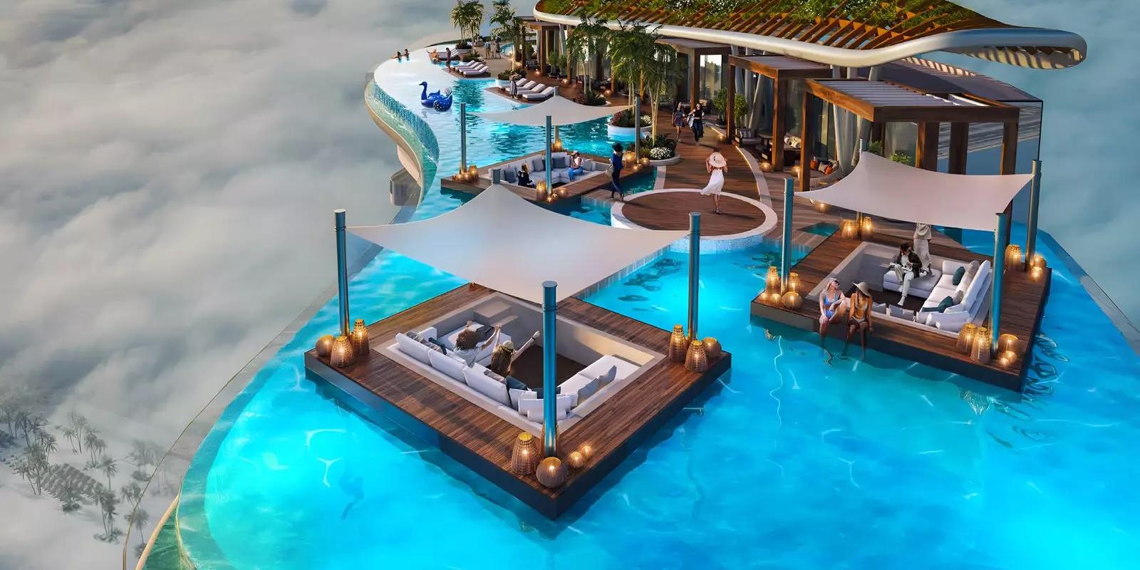 Damac Bay 2 shared swimming pool deck, Dubai Harbour, Dubai
