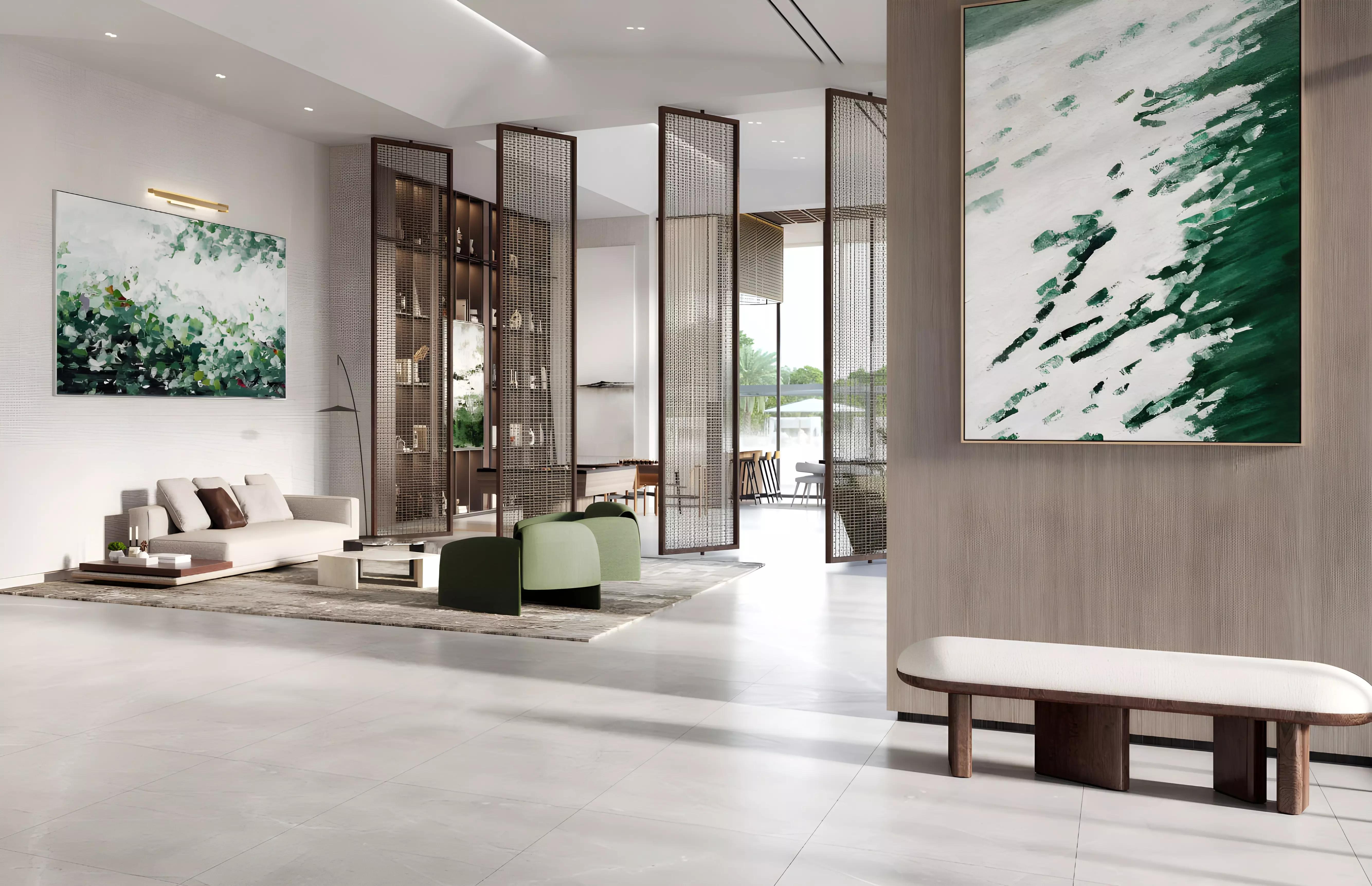 Riverton House apartment interior living space, Nad Al Sheba, Dubai