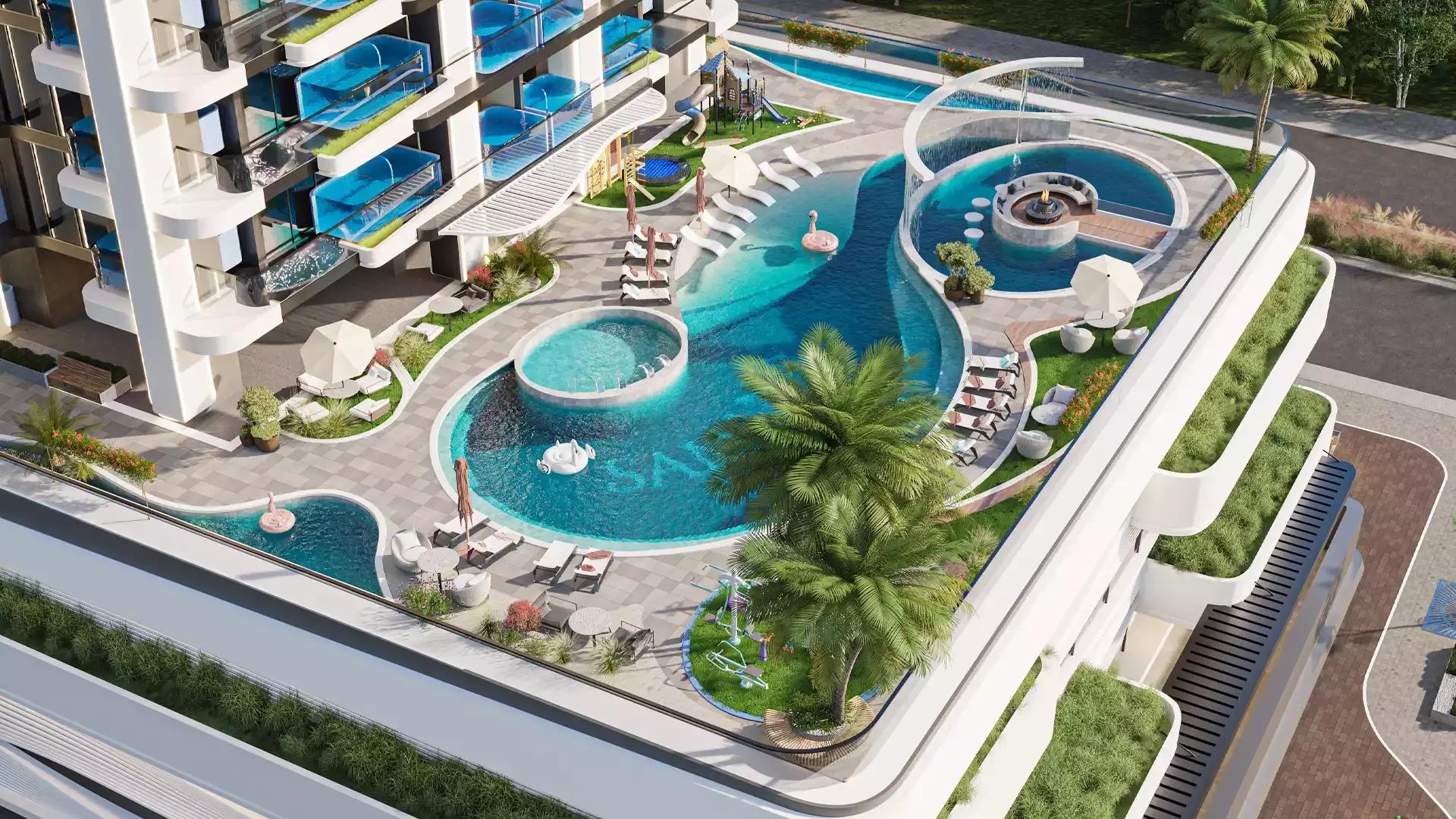 Samana Manhattan landscaped garden walkway, JVC, Dubai