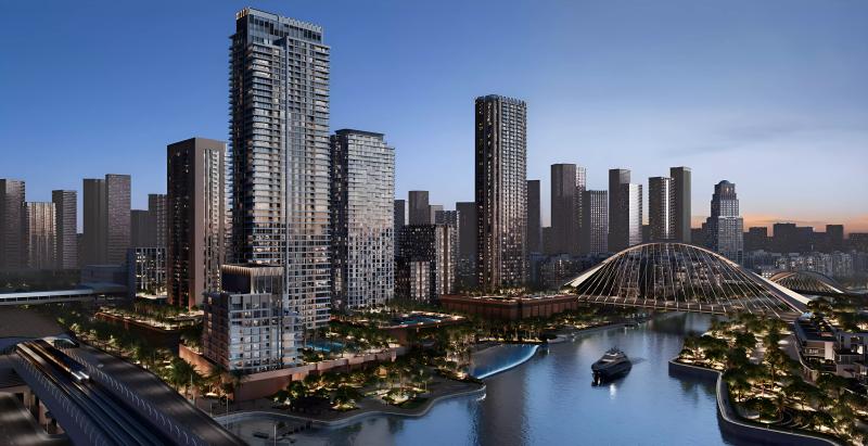 Oria apartment building exterior at Dubai Creek Harbour, Emaar