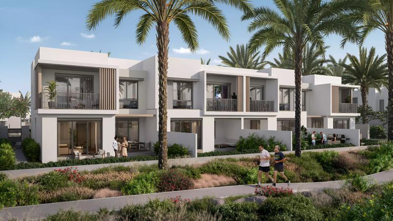 Exterior view of Jebel Ali Village townhouse row by Nakheel, Dubai