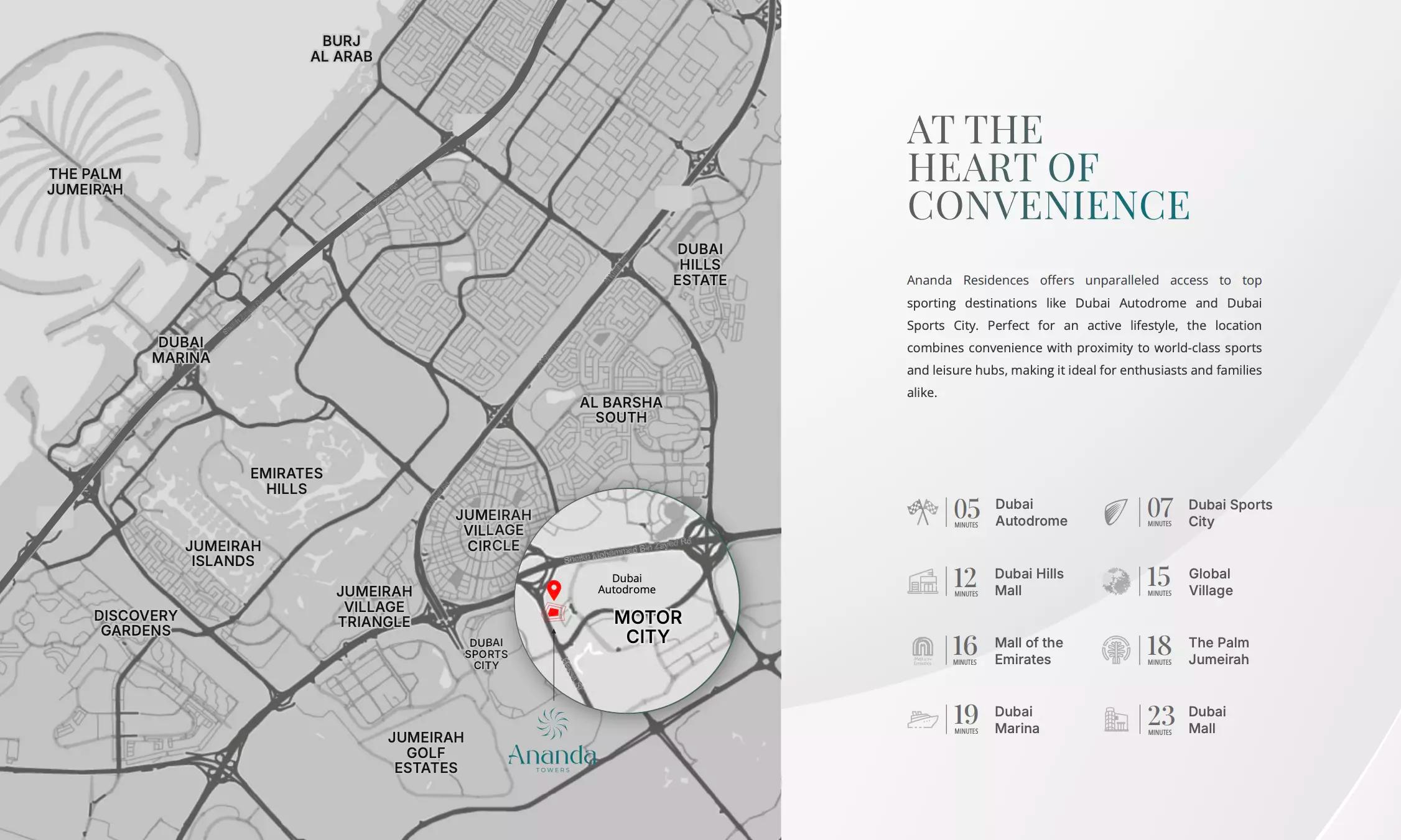 Ananda Residences master plan layout, Motor City, Dubai