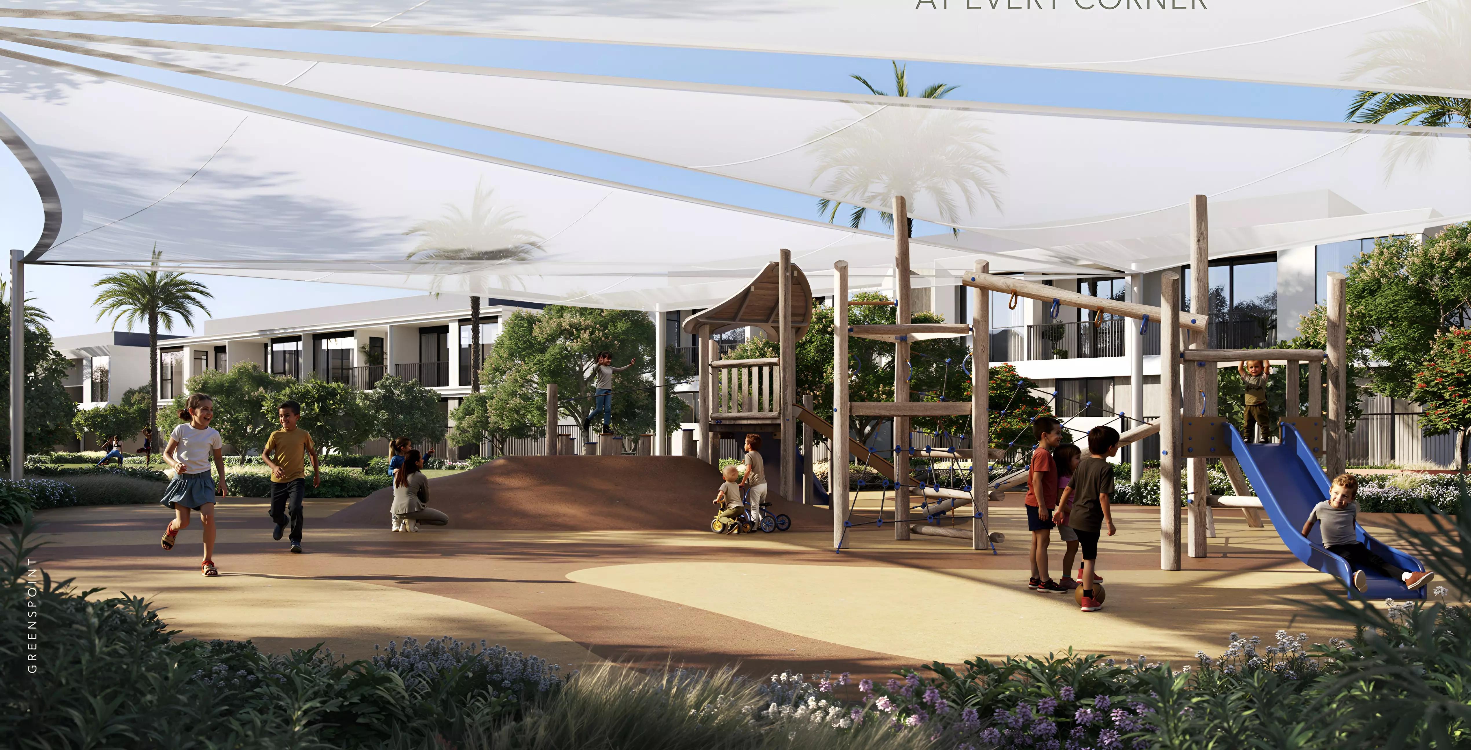 Greenspoint 2 townhouse row with green space, Emaar South