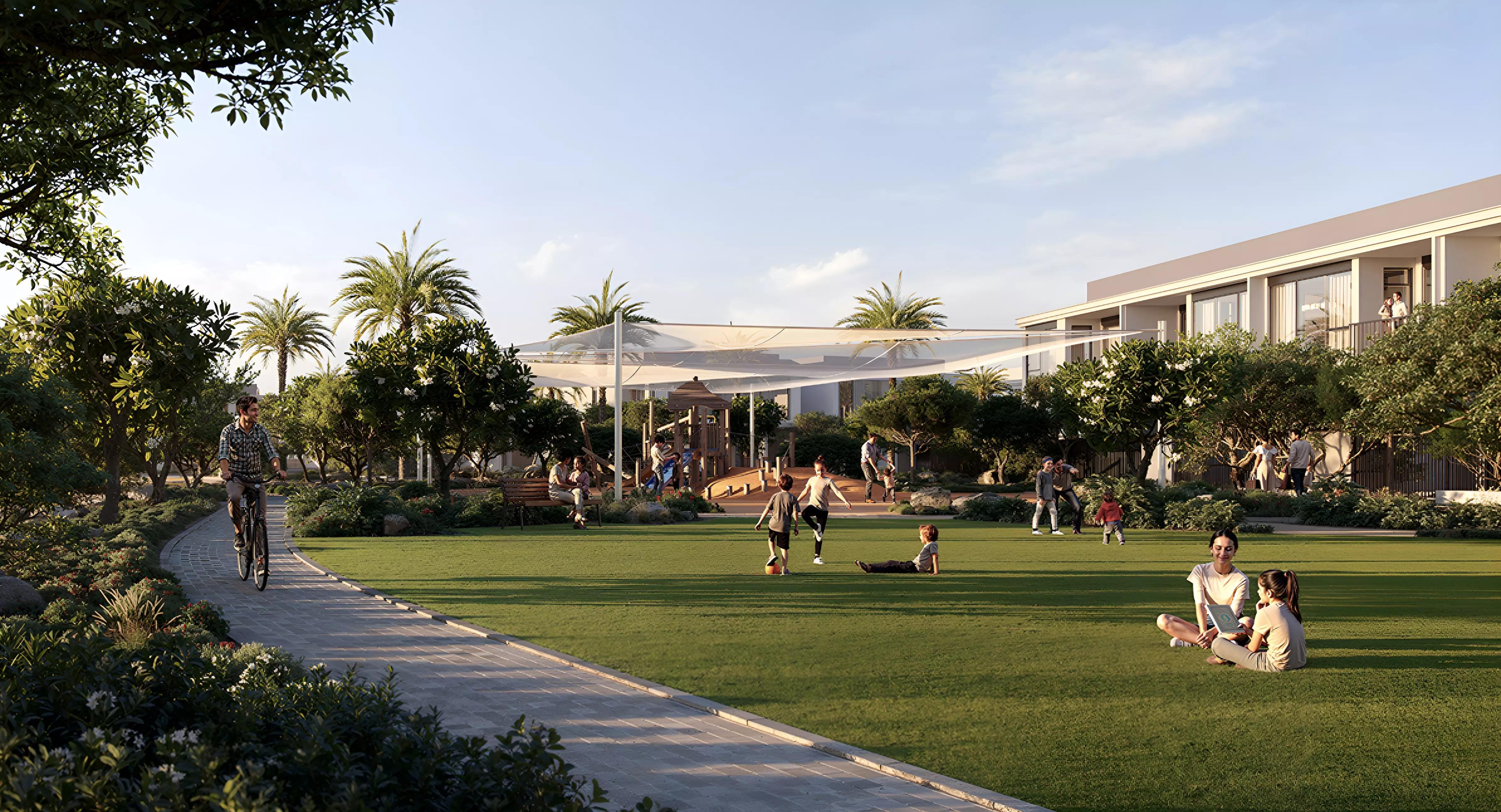 Greenspoint 2 street view with landscaped frontage, Emaar South