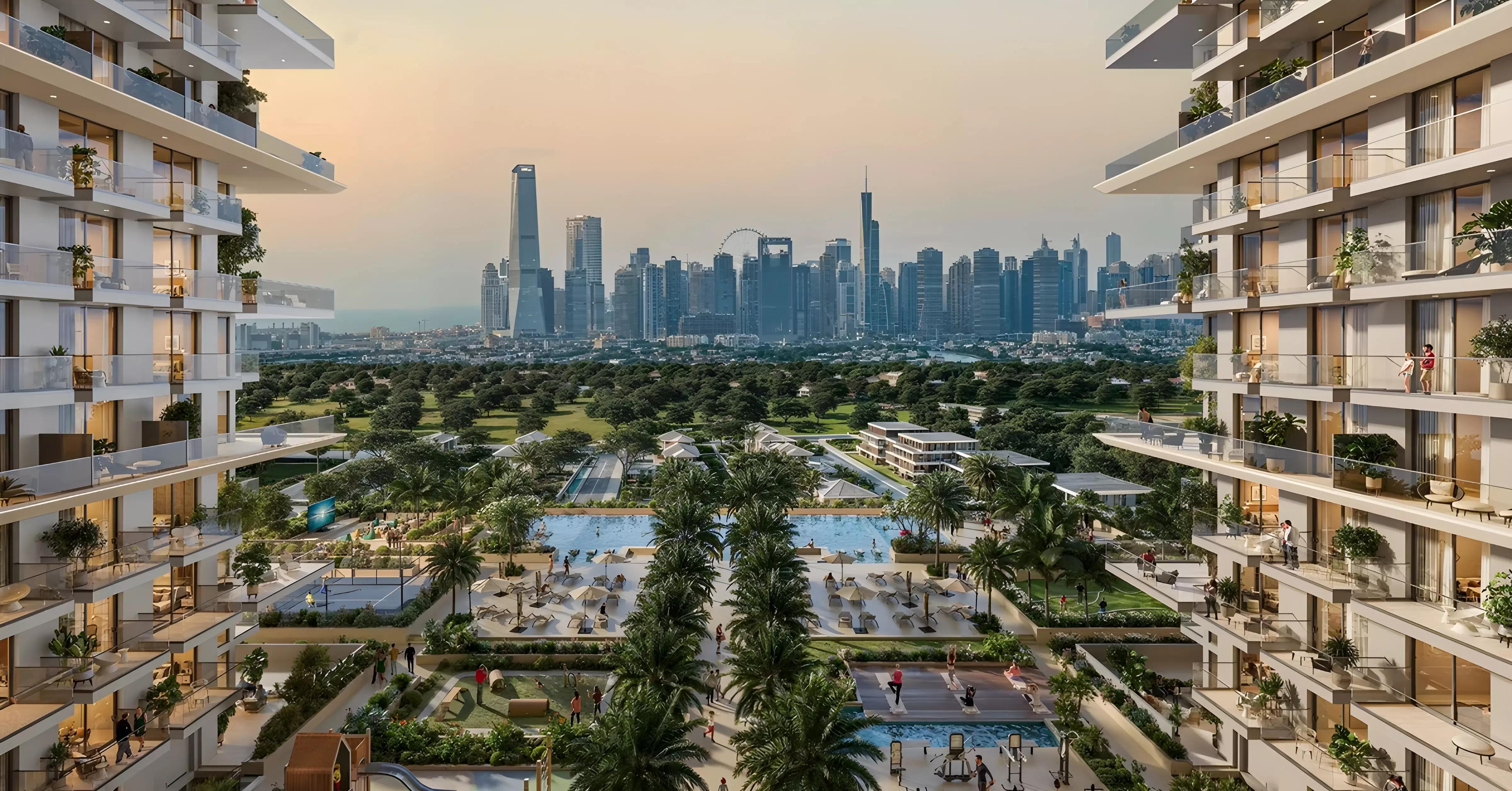 Sol Levante landscaped garden courtyard, Jumeirah Village Triangle, Dubai