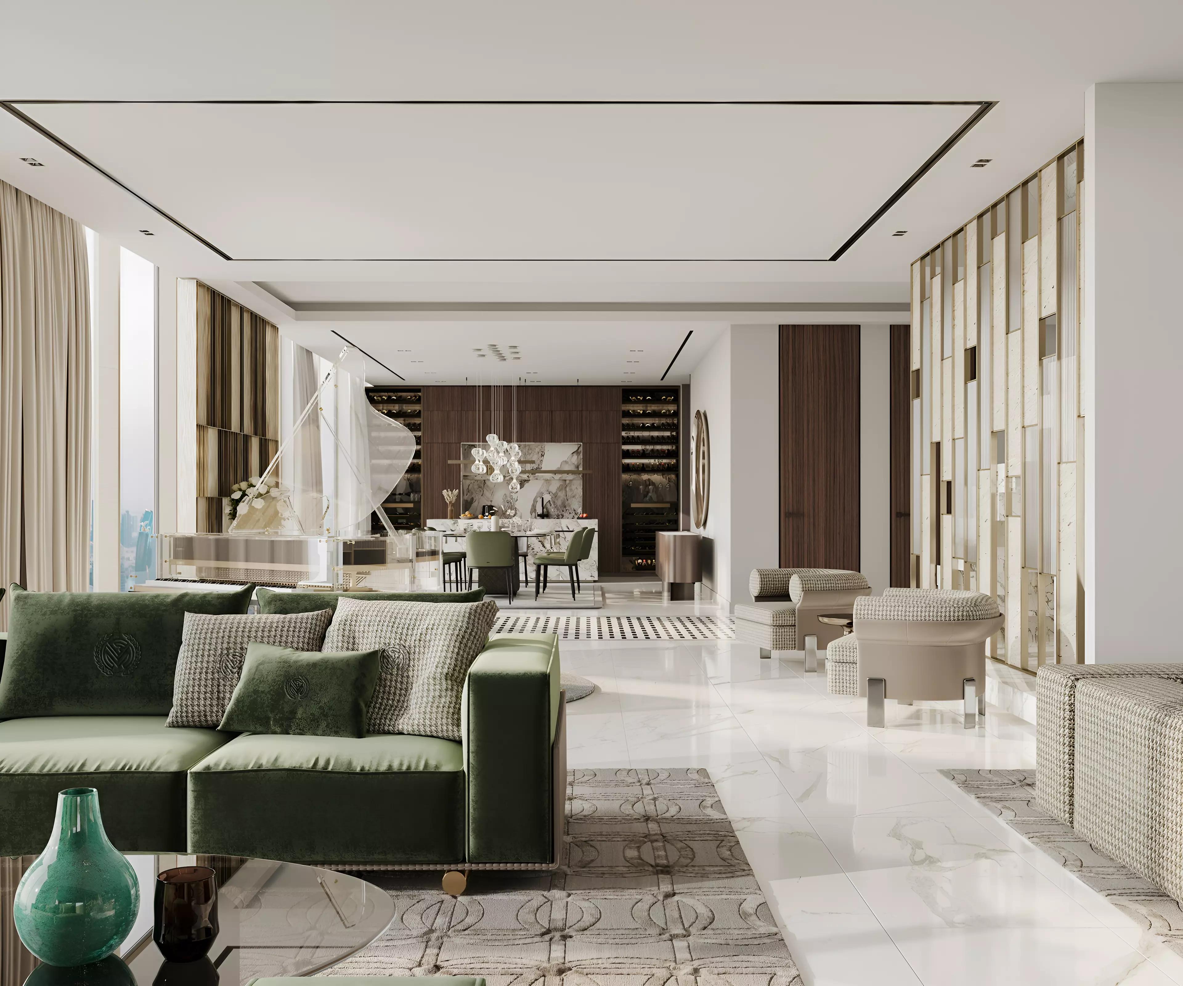 Franck Muller Vanguard apartment interior living area, Dubai Marina