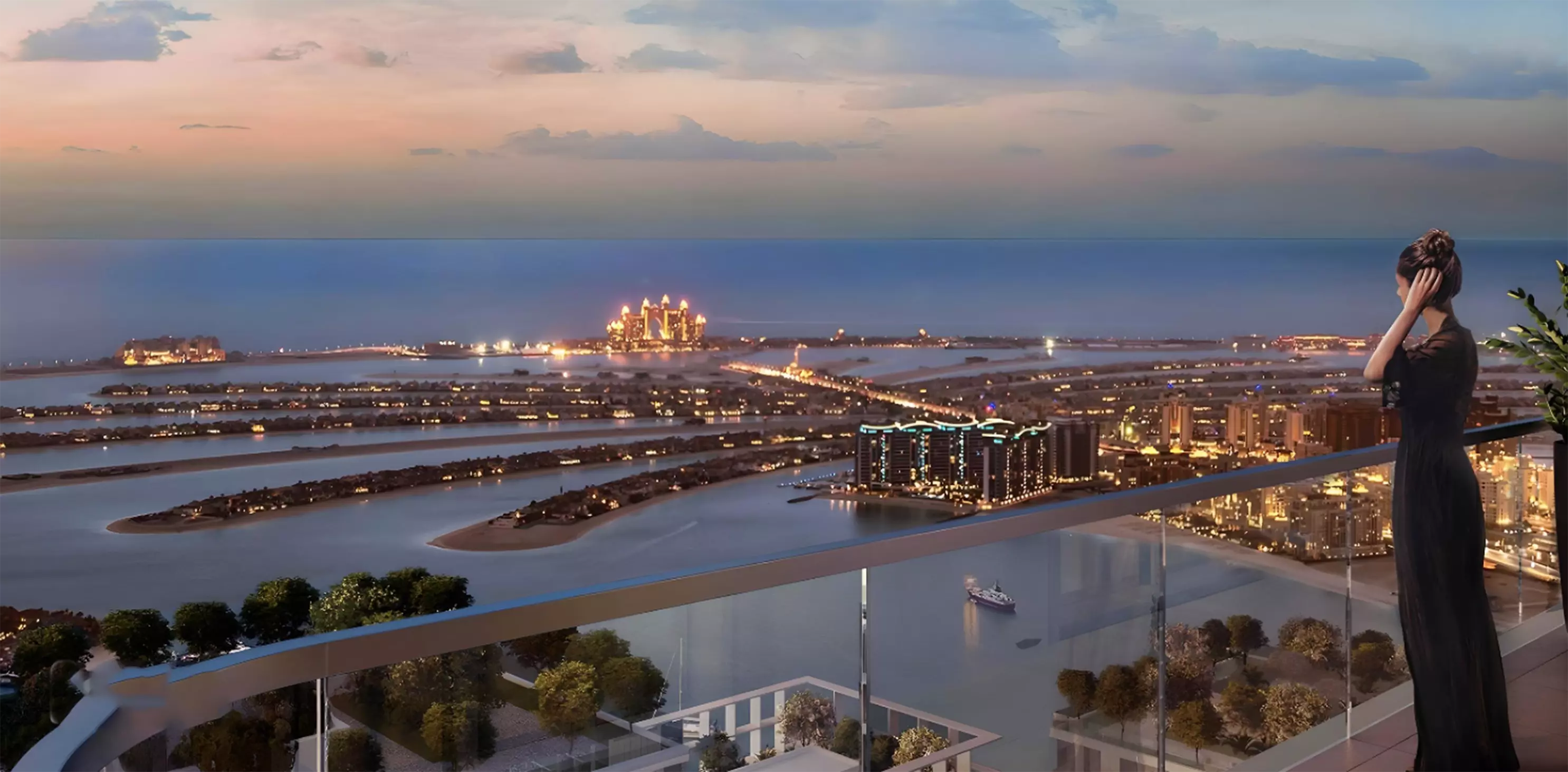 Marina Vista balcony view over Dubai Harbour and the marina skyline