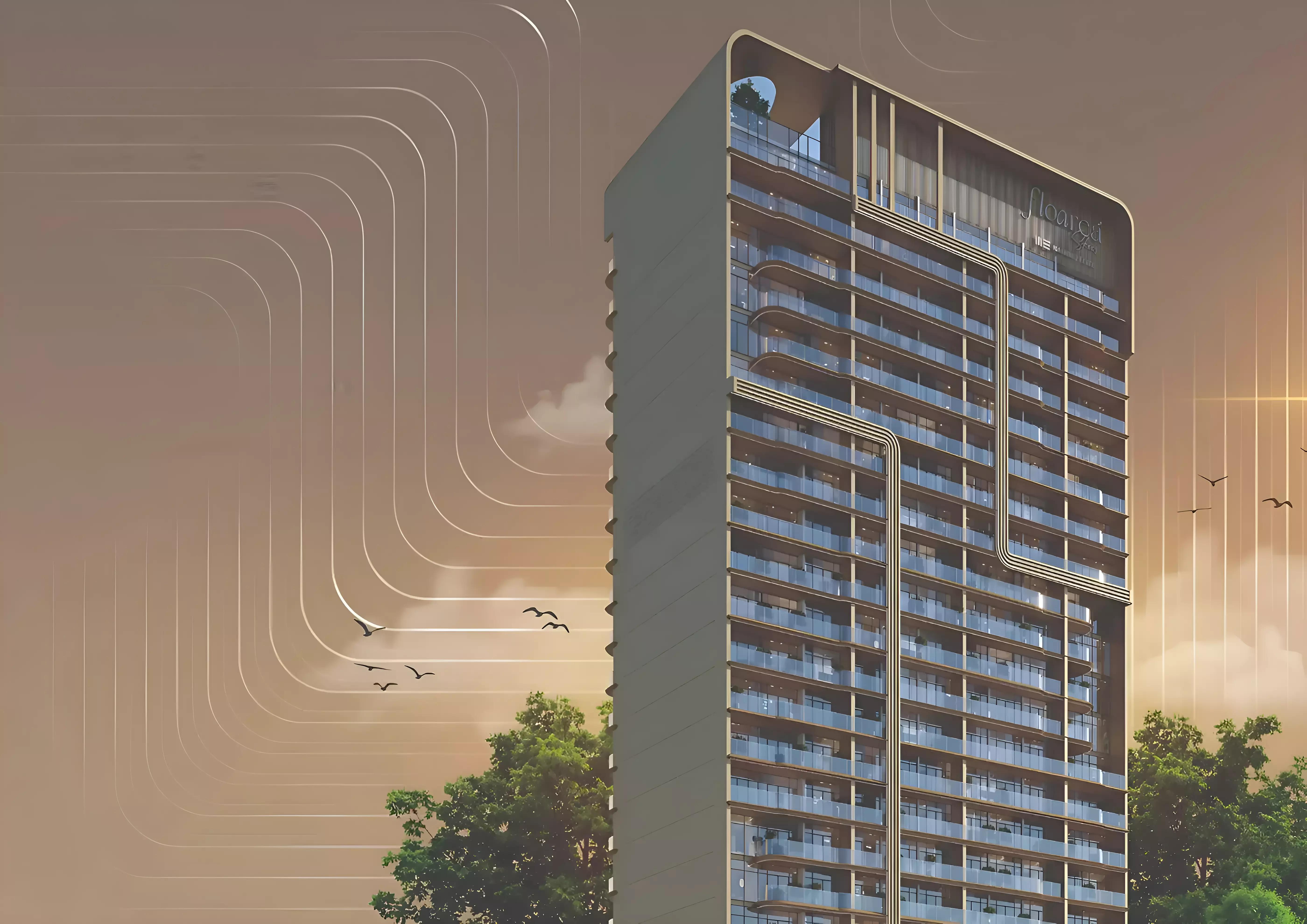 Floarea Skies residential facade and podium, JVC District 10