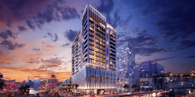 Exterior facade of Rise Residence apartment building in Jumeirah Village Circle, Dubai