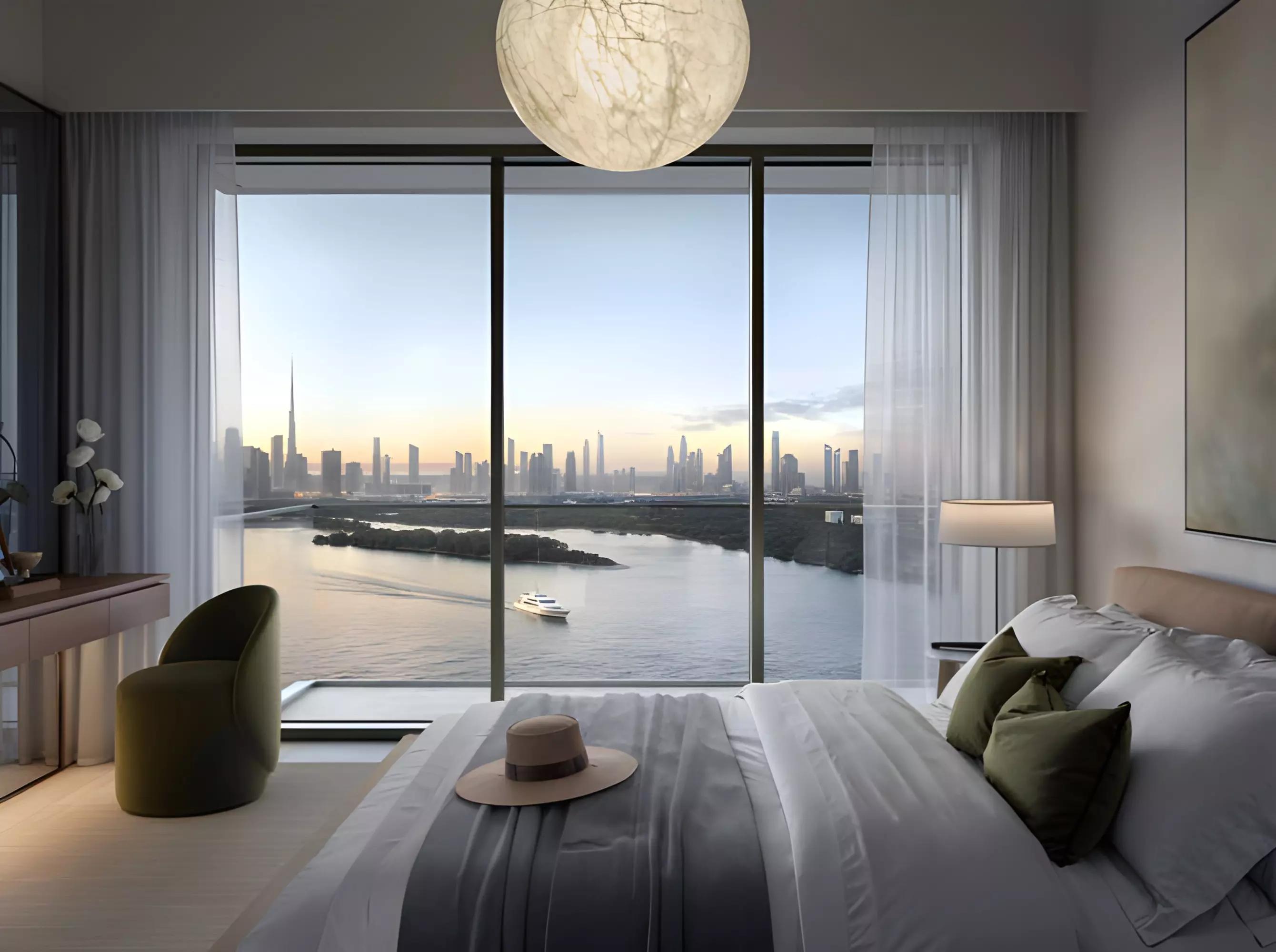 Creek Bay tower and landscaped grounds, Dubai Creek Harbour