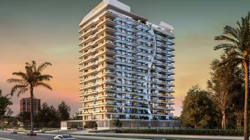 Samana Park Meadows exterior building facade, Dubai Land Residence Complex, Dubai