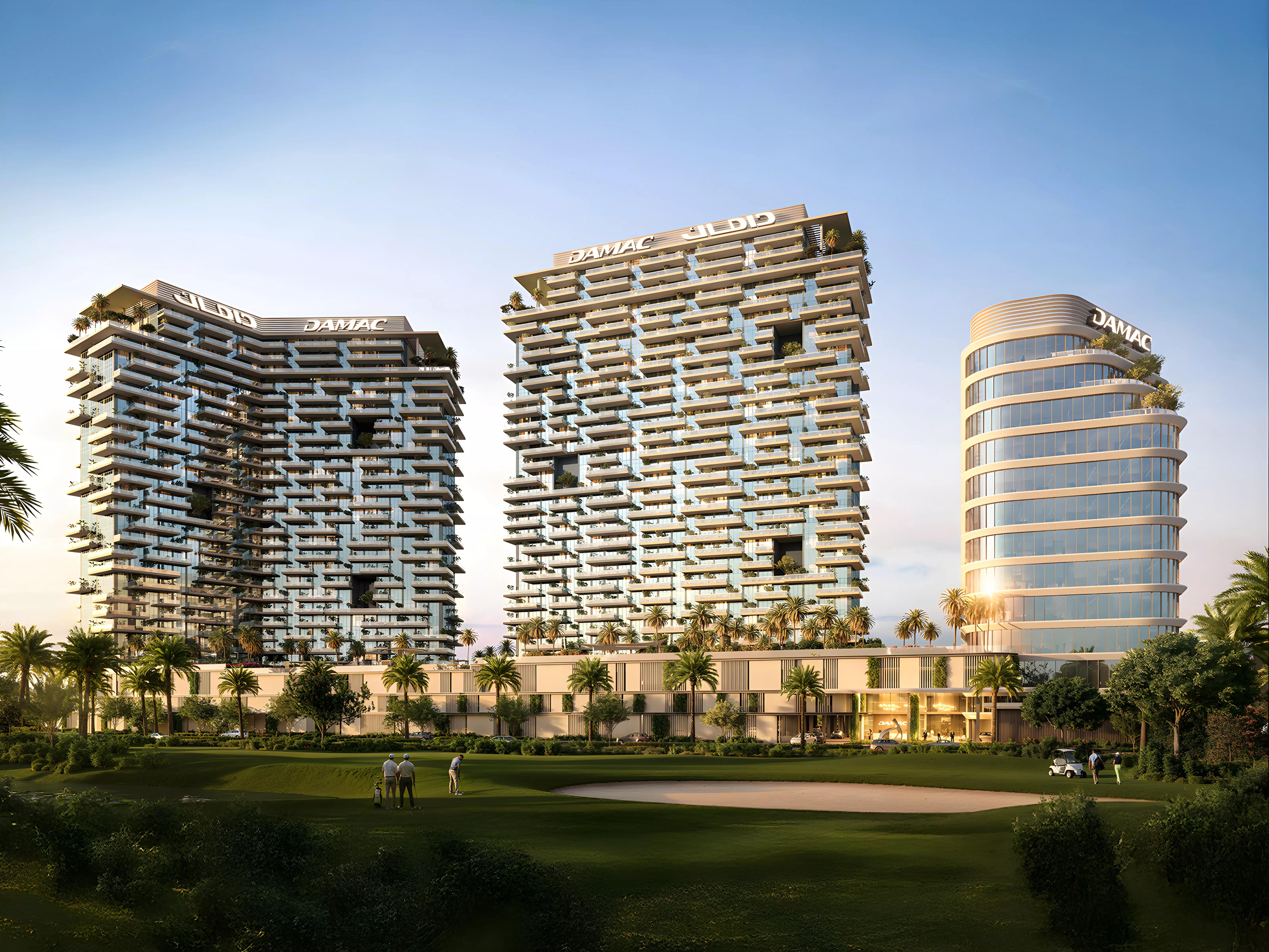 Damac District facade and landscaping, DAMAC Hills, Dubai