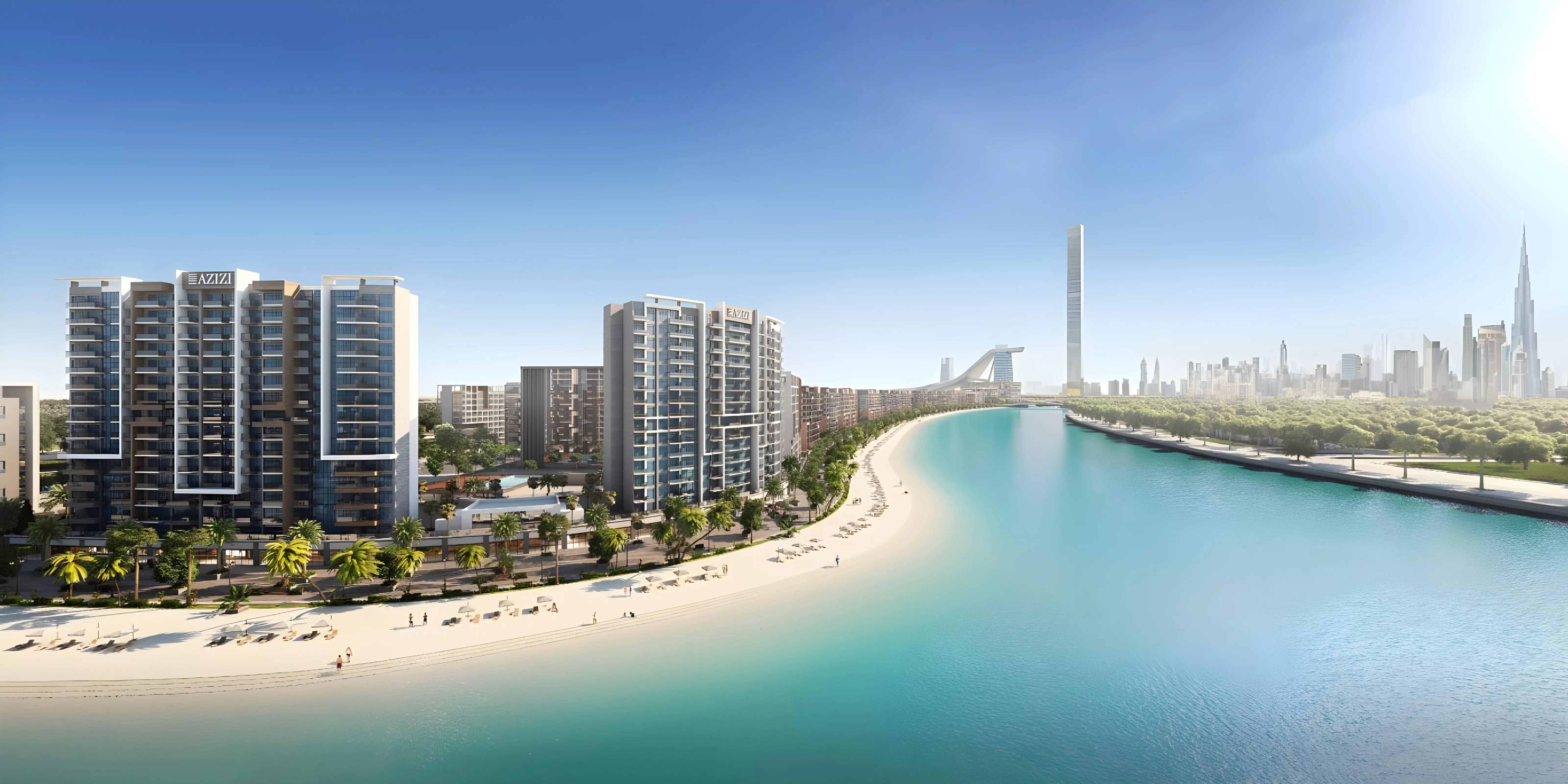 Exterior facade of Azizi Riviera 32 apartment building, Meydan One, Dubai