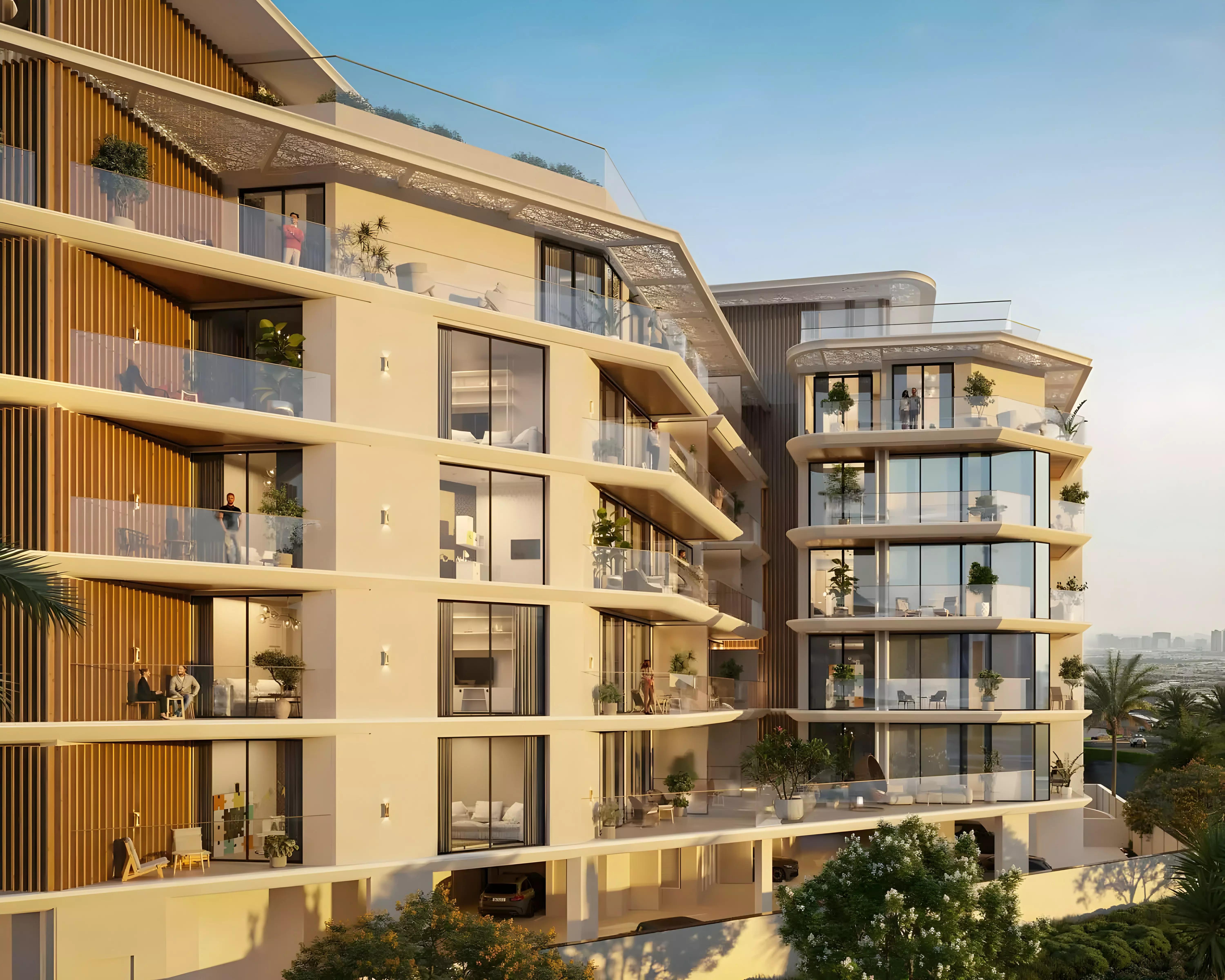 Woodland Terraces amenity deck and pool area, Dubai