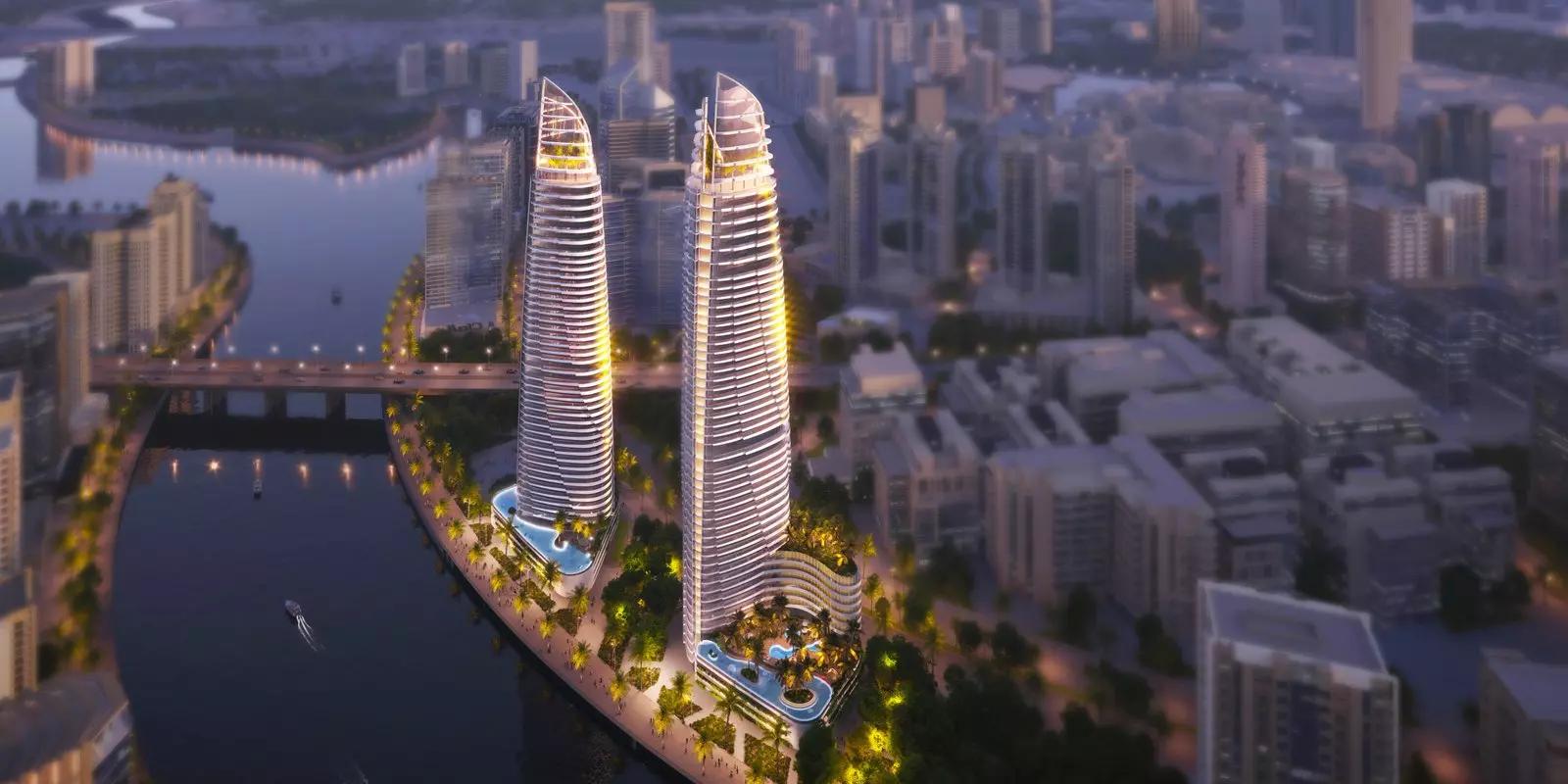 Canal Heights 2 residential facade and glass architecture, Business Bay, Dubai