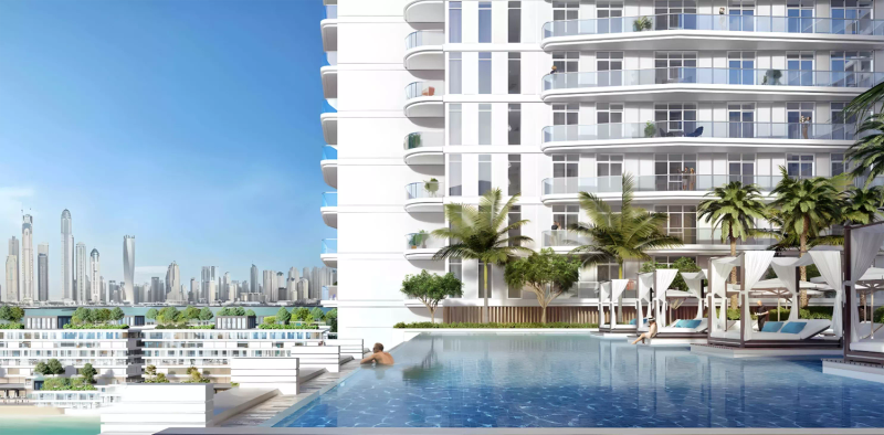 Marina Vista apartment tower exterior at Emaar Beachfront, Dubai Harbour