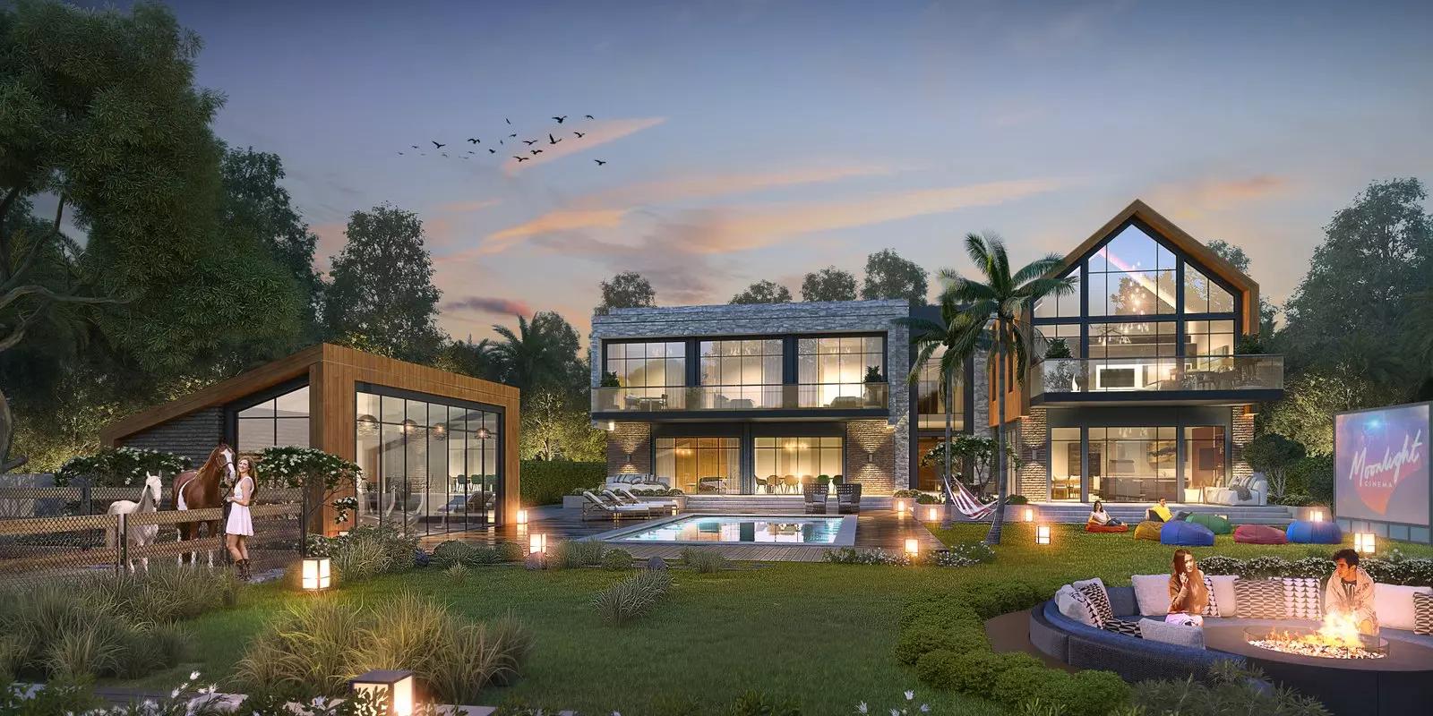 Shared pool area at The Farmhouses community, Damac Hills