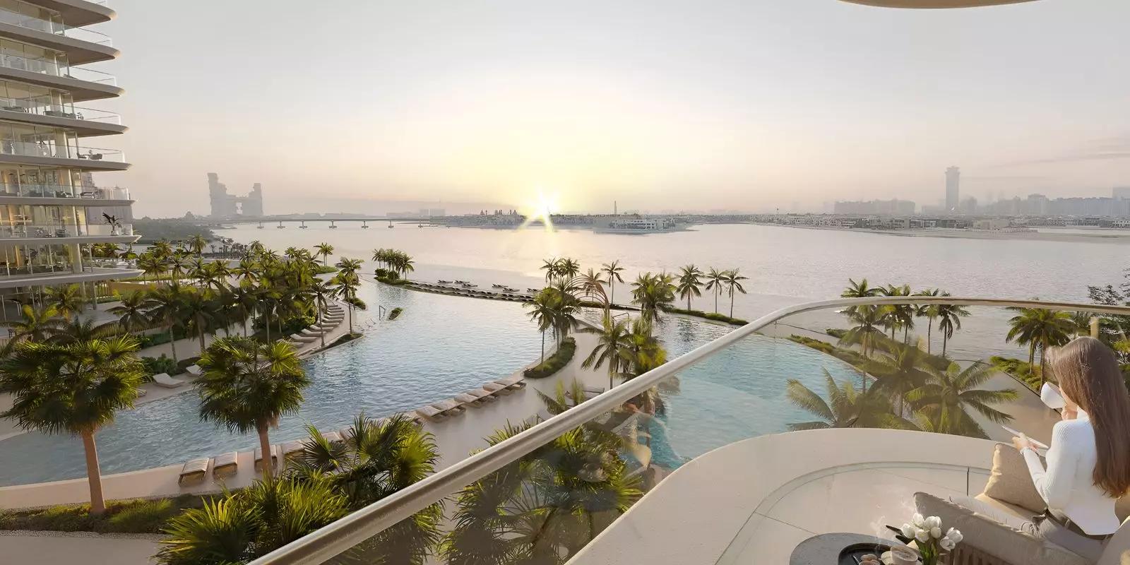 Serenia Living shared pool deck overlooking the water, Palm Jumeirah, Dubai