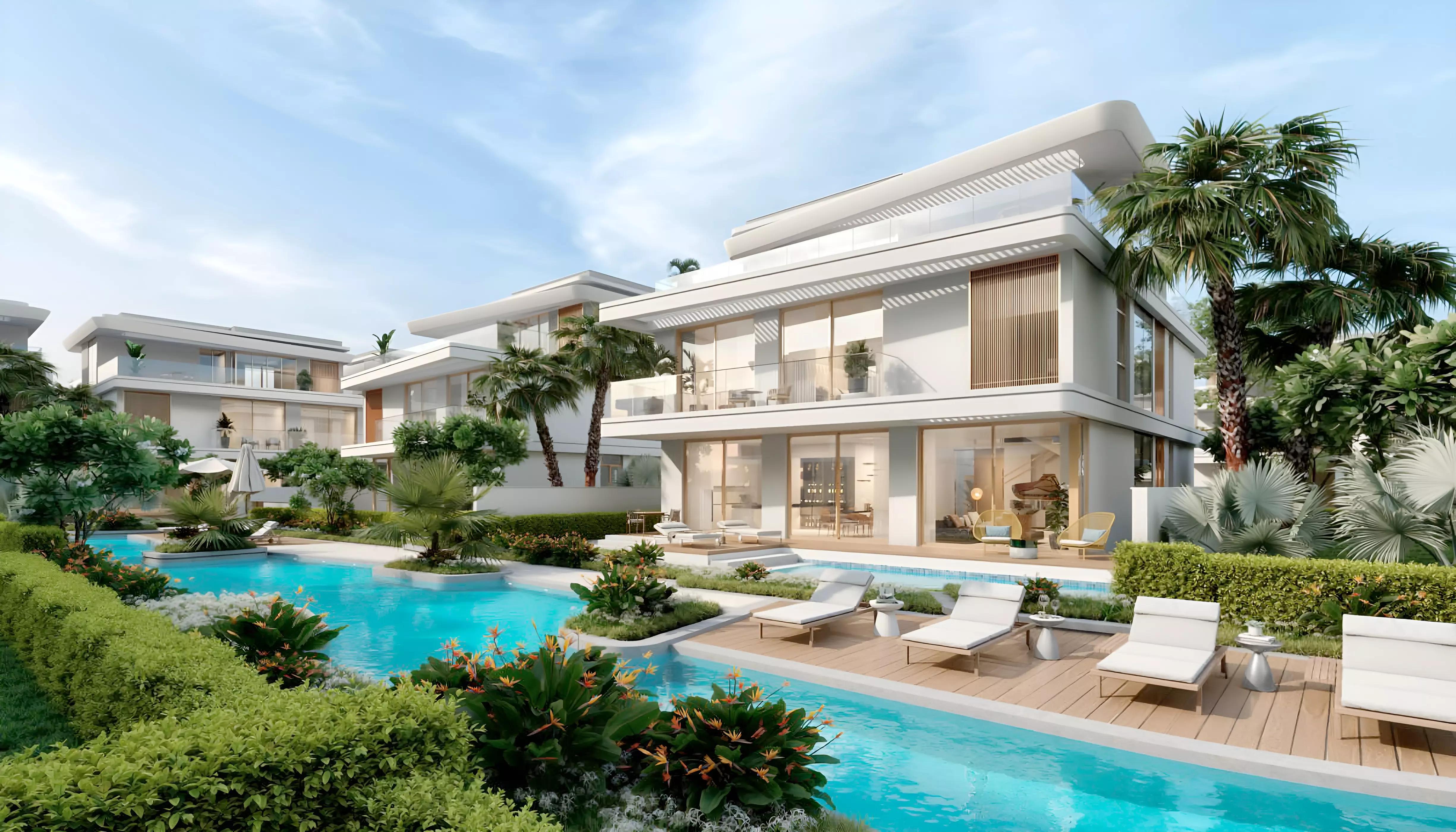 The Woodland Residence villa exterior with landscaped frontage, District 11, MBR City, Dubai