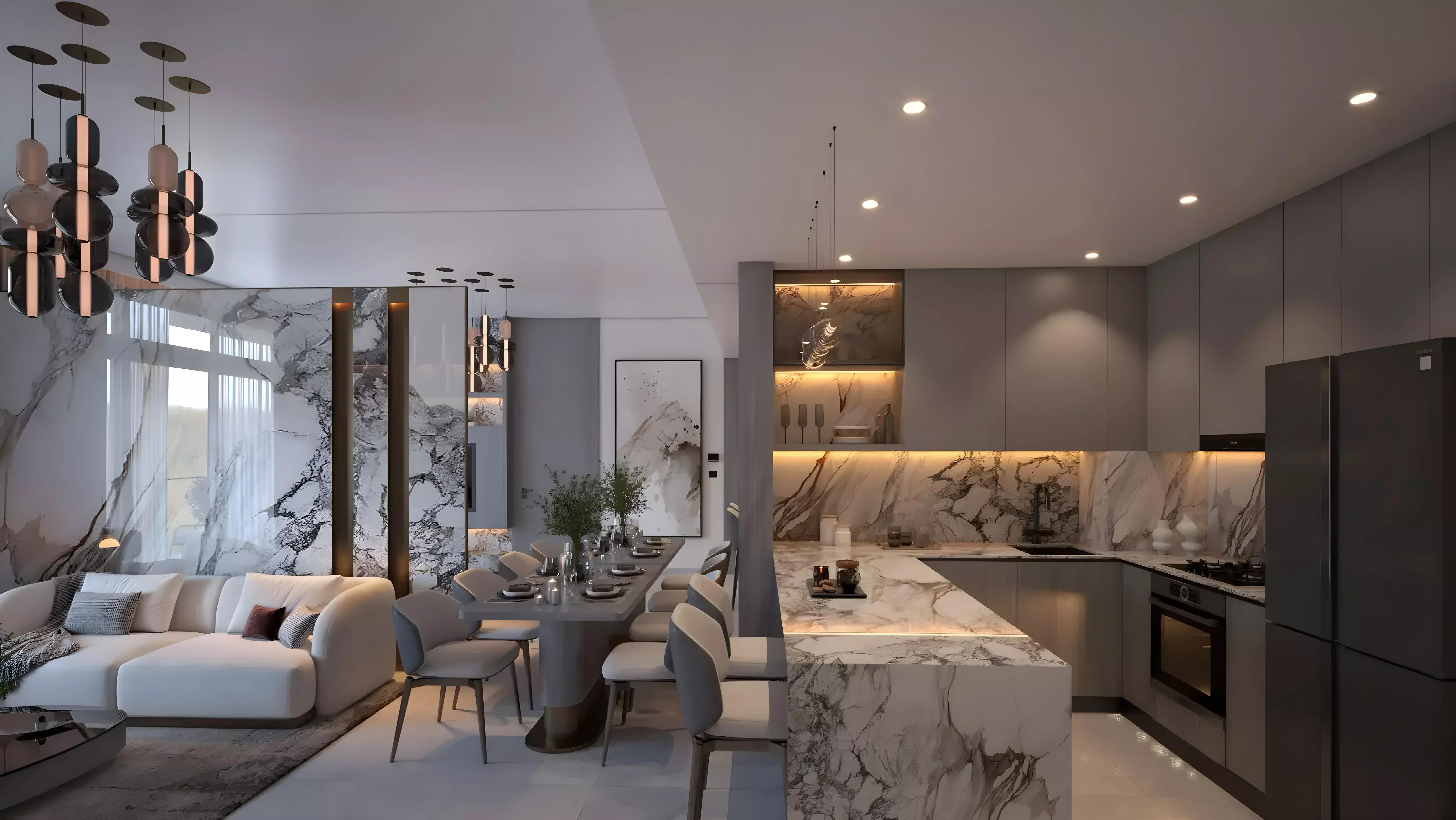 Sera Gardens apartment interior living space, Dubai Production City, Dubai