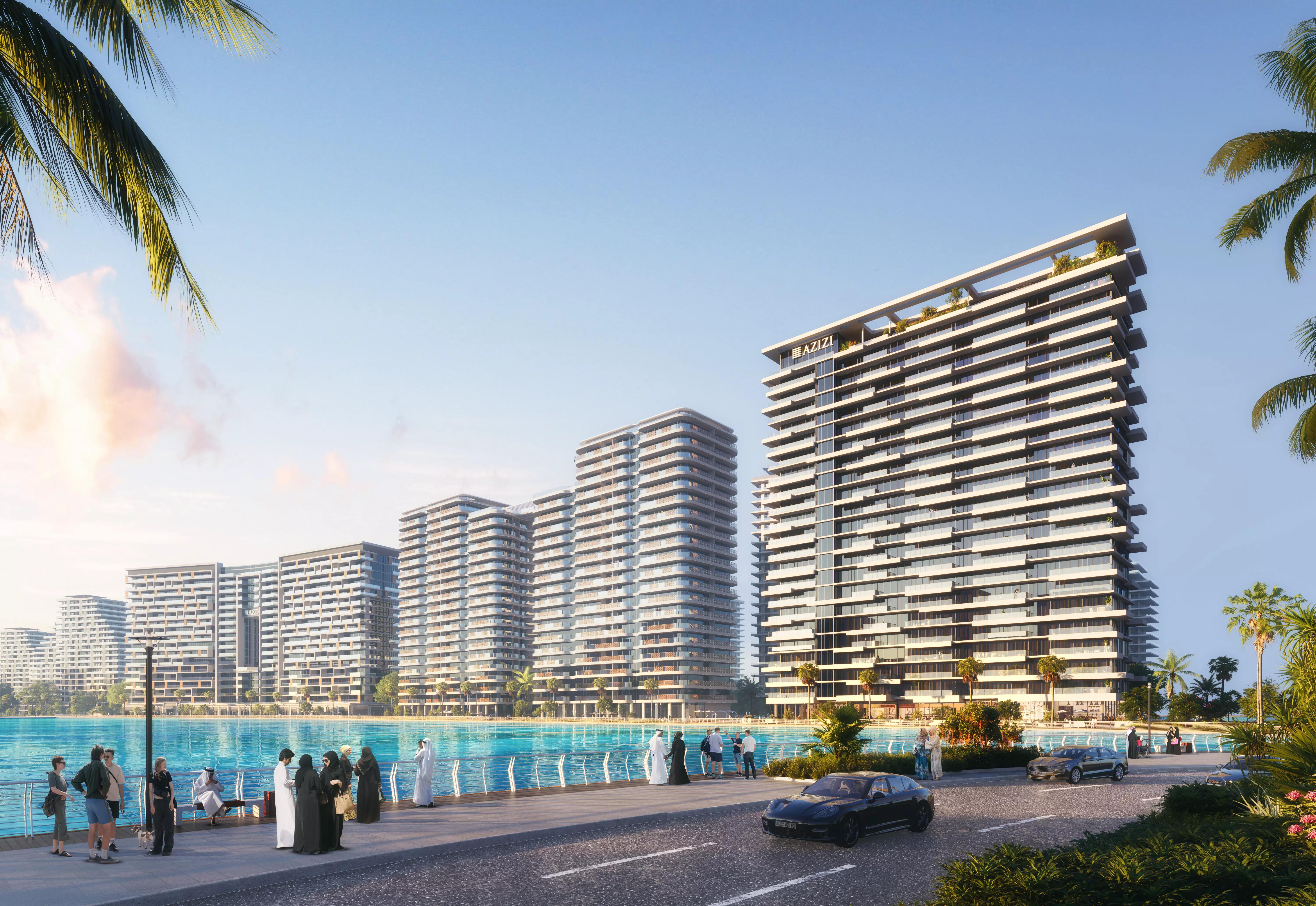 Azizi Venice 8 apartment building street view, Dubai South